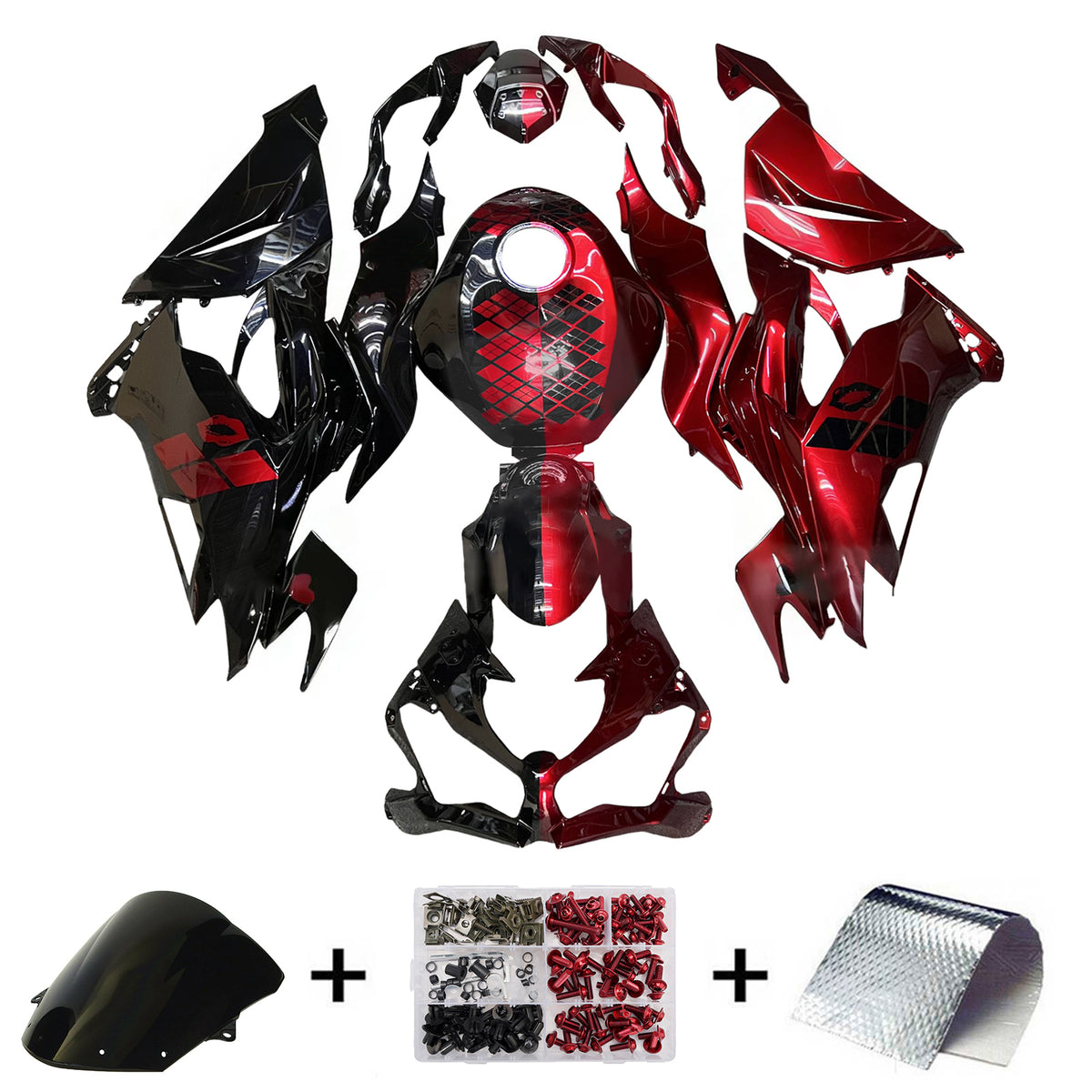 Amotopart 2019-2023 Kawasaki ZX-6R Black Red White Fairing Kit