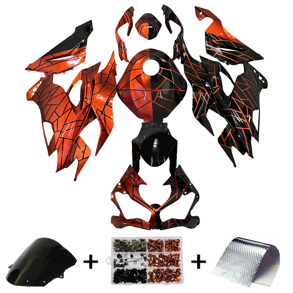 Amotopart 2019–2023 Kawasaki ZX-6R Rot Weiß Orange Schwarz Verkleidungsset
