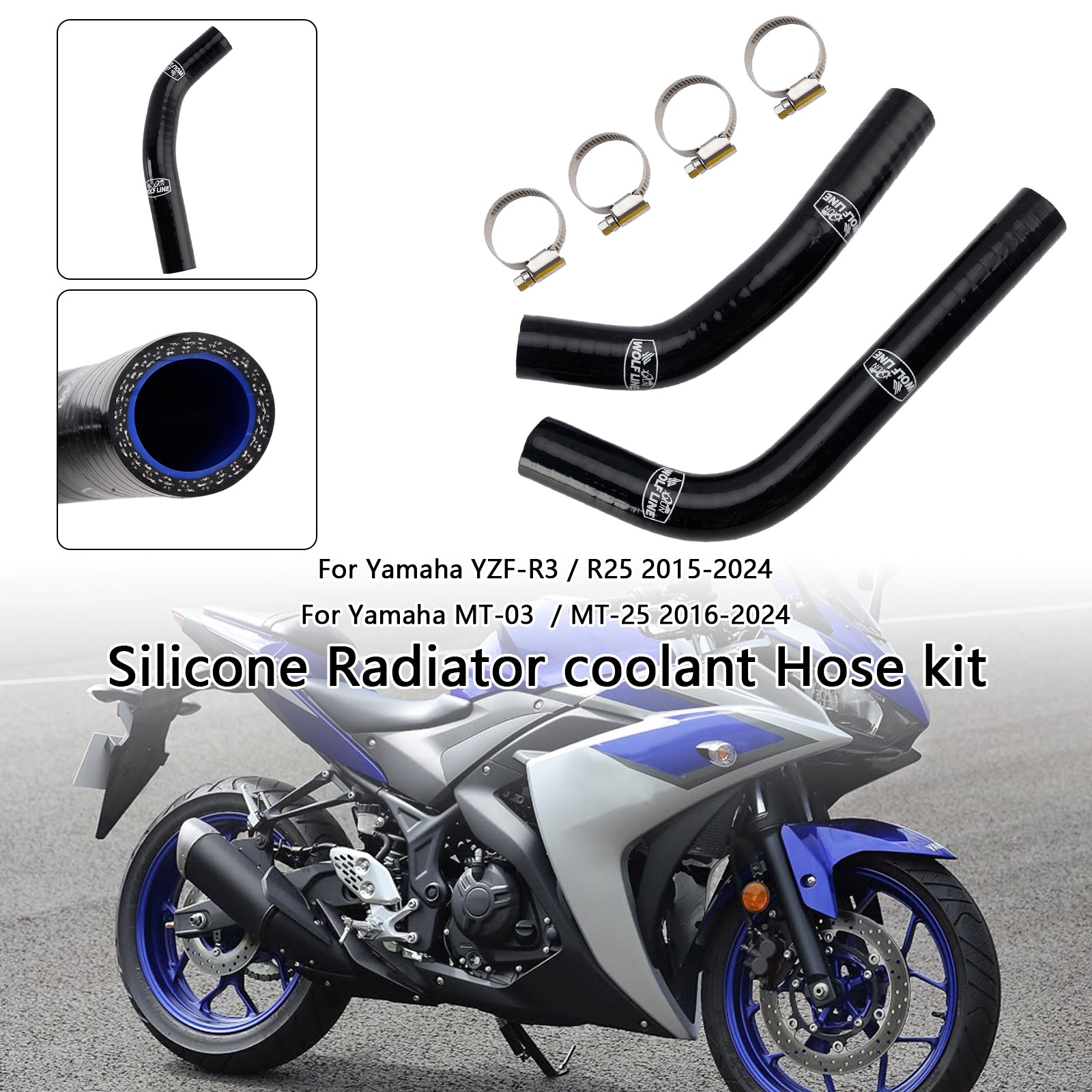 2015-2024 Yamaha MT-03 MT-25 YZF R3 R25 Mangueira de resfriador de radiador de silicone R25