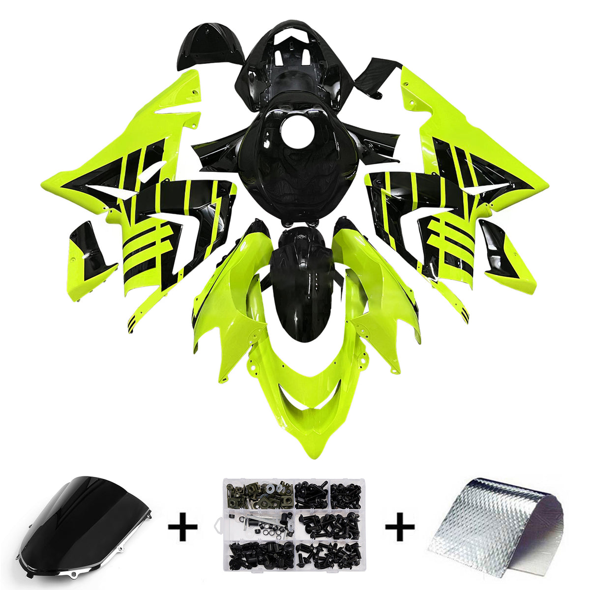 Amotopart 2004-2005 Kawasaki ZX-10R ブラック イエロー グリーン フェアリングキット