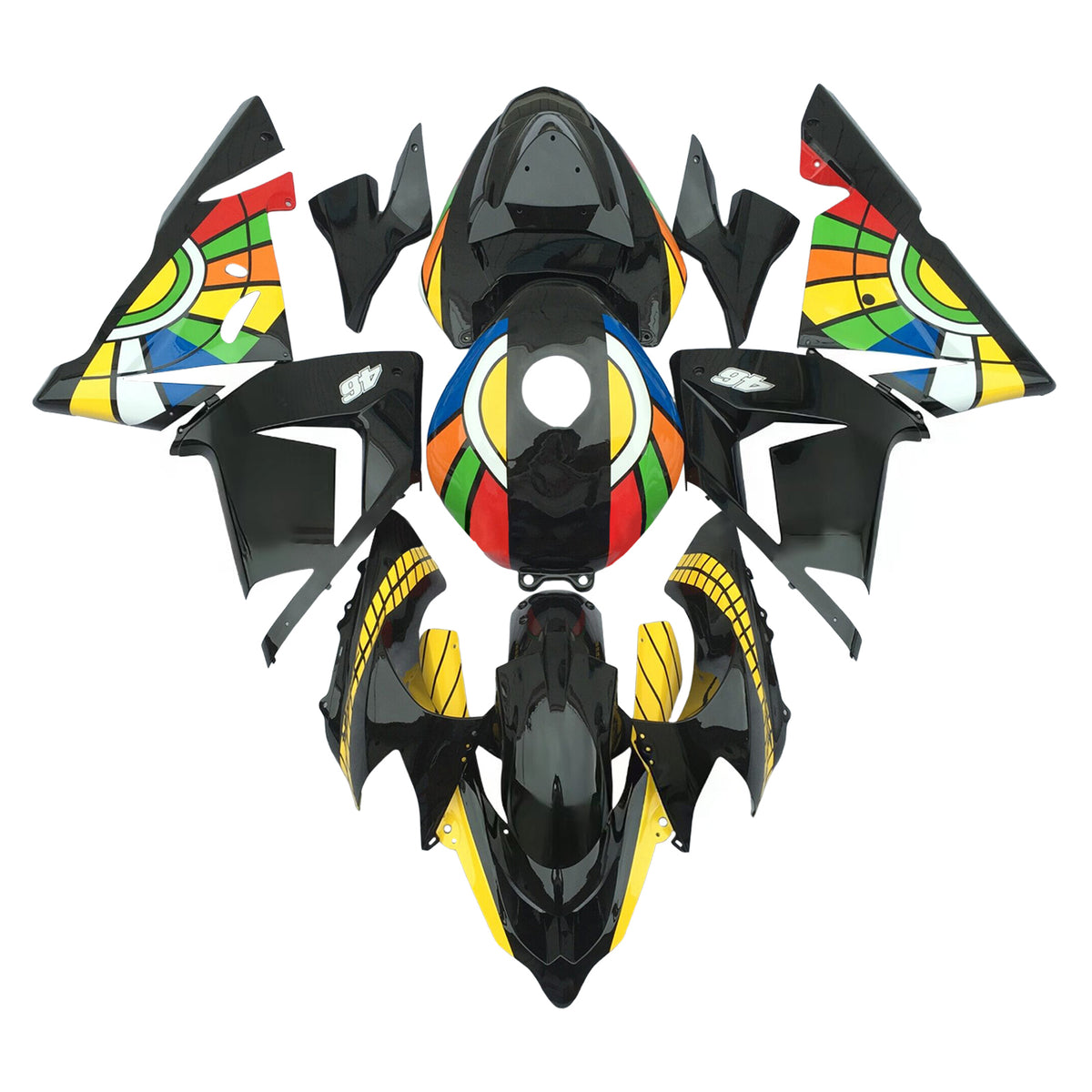 Amotopart 2004-2005 カワサキ ZX-10R ブラック グレー ホワイト イエロー フェアリングキット