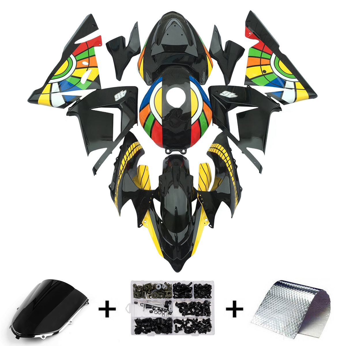 Amotopart 2004–2005 Kawasaki ZX-10R Schwarz Grau Weiß Gelb Verkleidungsset