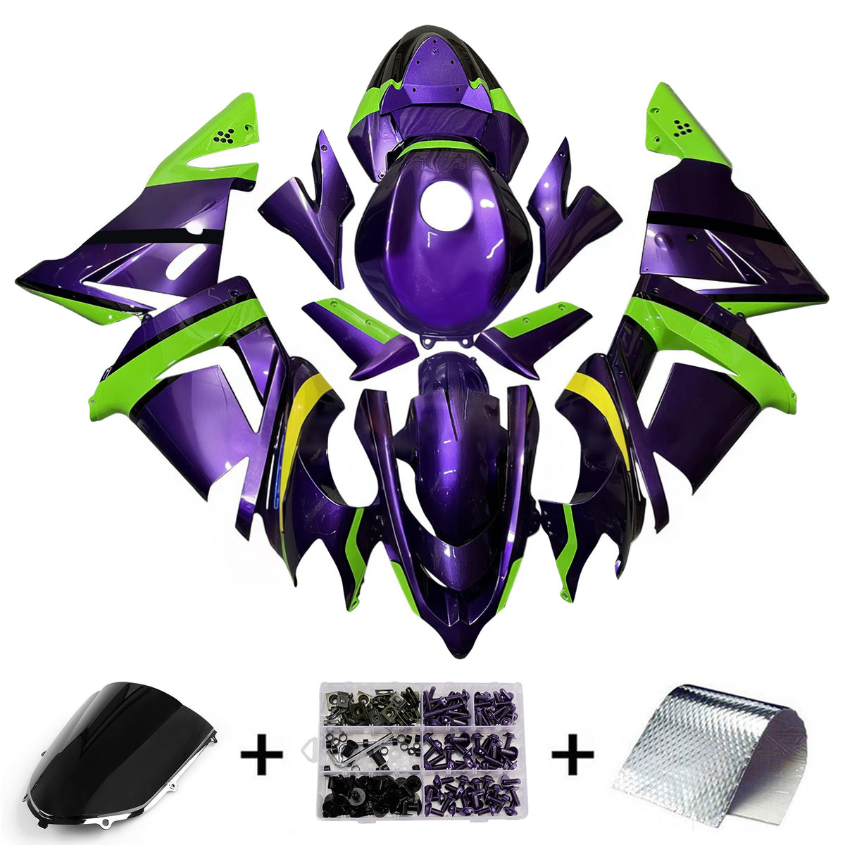 Amotopart 2004-2005 カワサキ ZX-10R グリーン パープル ブラック フェアリングキット