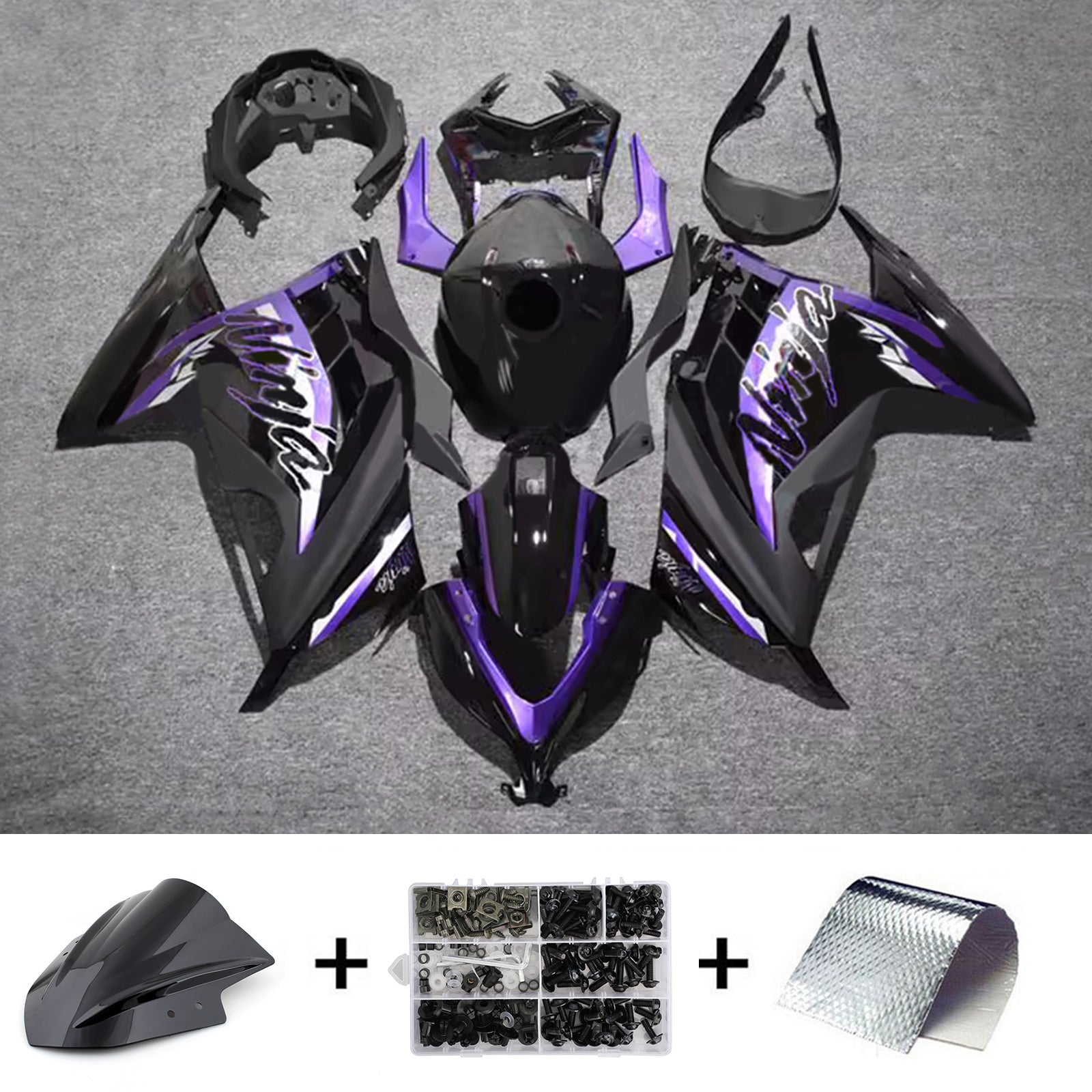 Amotopart 2013-2024 Kawasaki EX300/Ninja300 Black Purple Fairing Kit