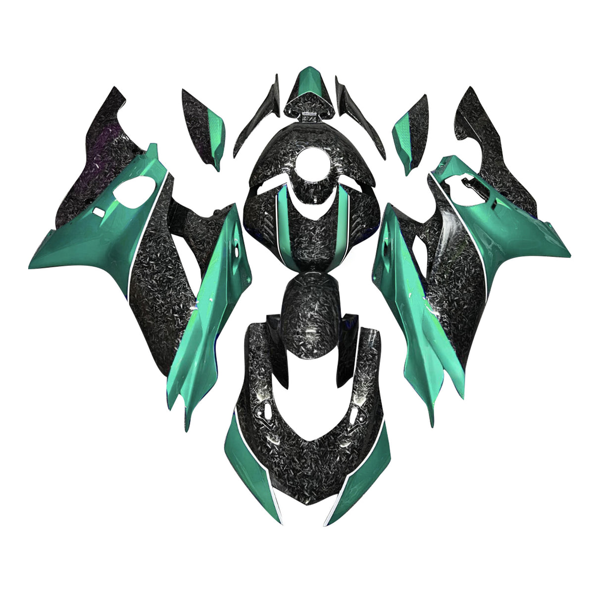 Amotopart 2017-2023 Yamaha YZF-R6 Black Green White Forged Carbon Fiber Pattern Fairing Kit
