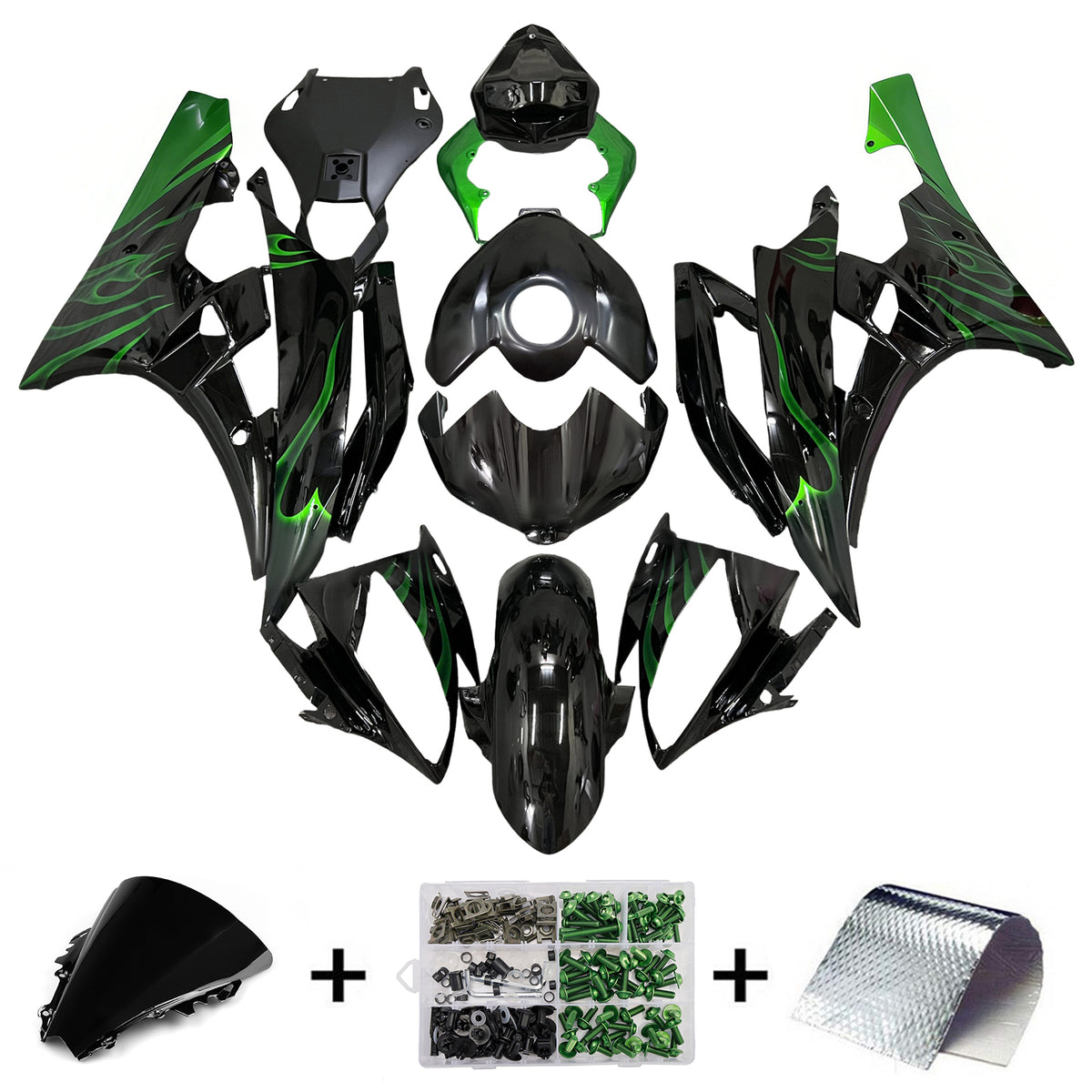 Amotopart 2006-2007 Yamaha YZF-R6 zwart wit groen kuipset