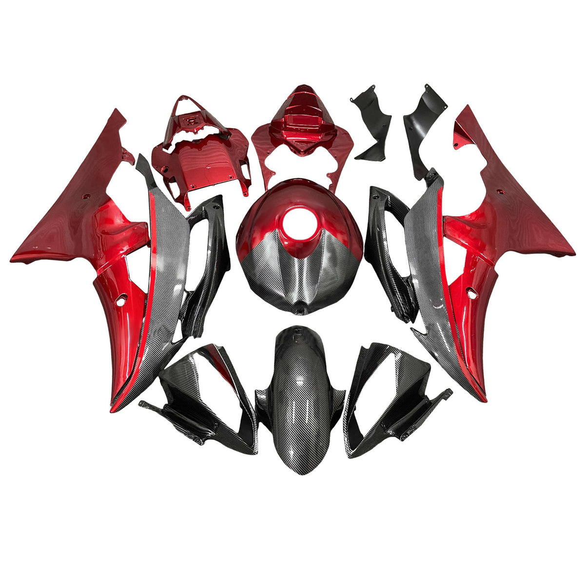 Amotopart 2008-2016 Yamaha YZF-R6 White Black Red Carbon Fiber Pattern Fairing Kit