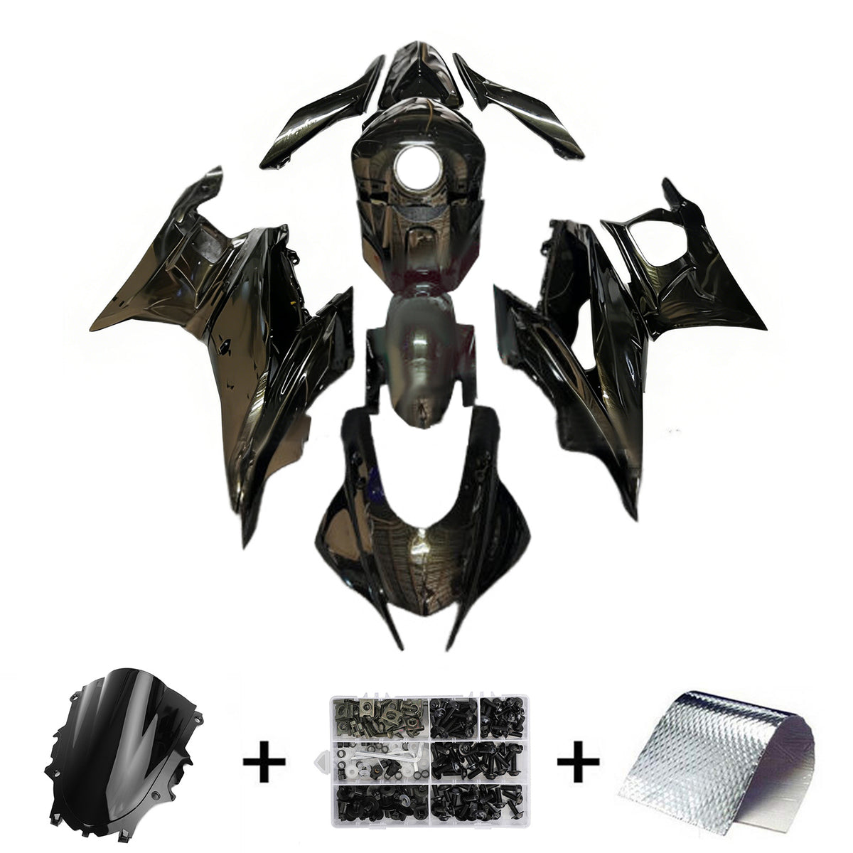 Amotopart 2019-2021 Yamaha YZF-R3 R25 Black White Gold Fairing Kit