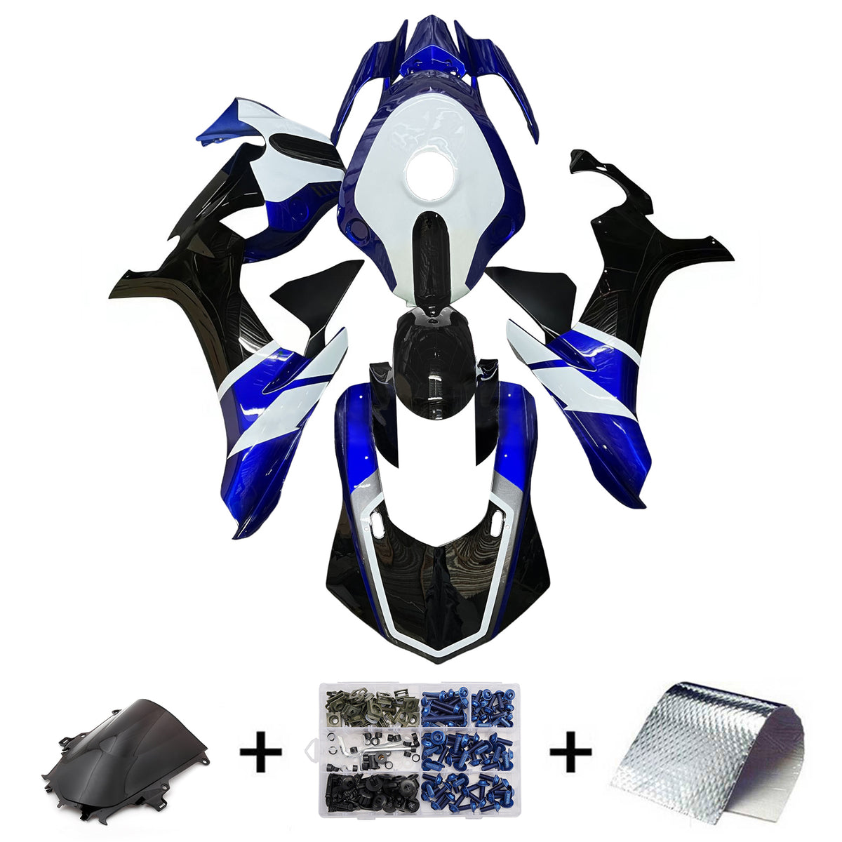 Amotopart 2015-2019 Yamaha YZF-R1 Kit de carenado gris azul negro blanco