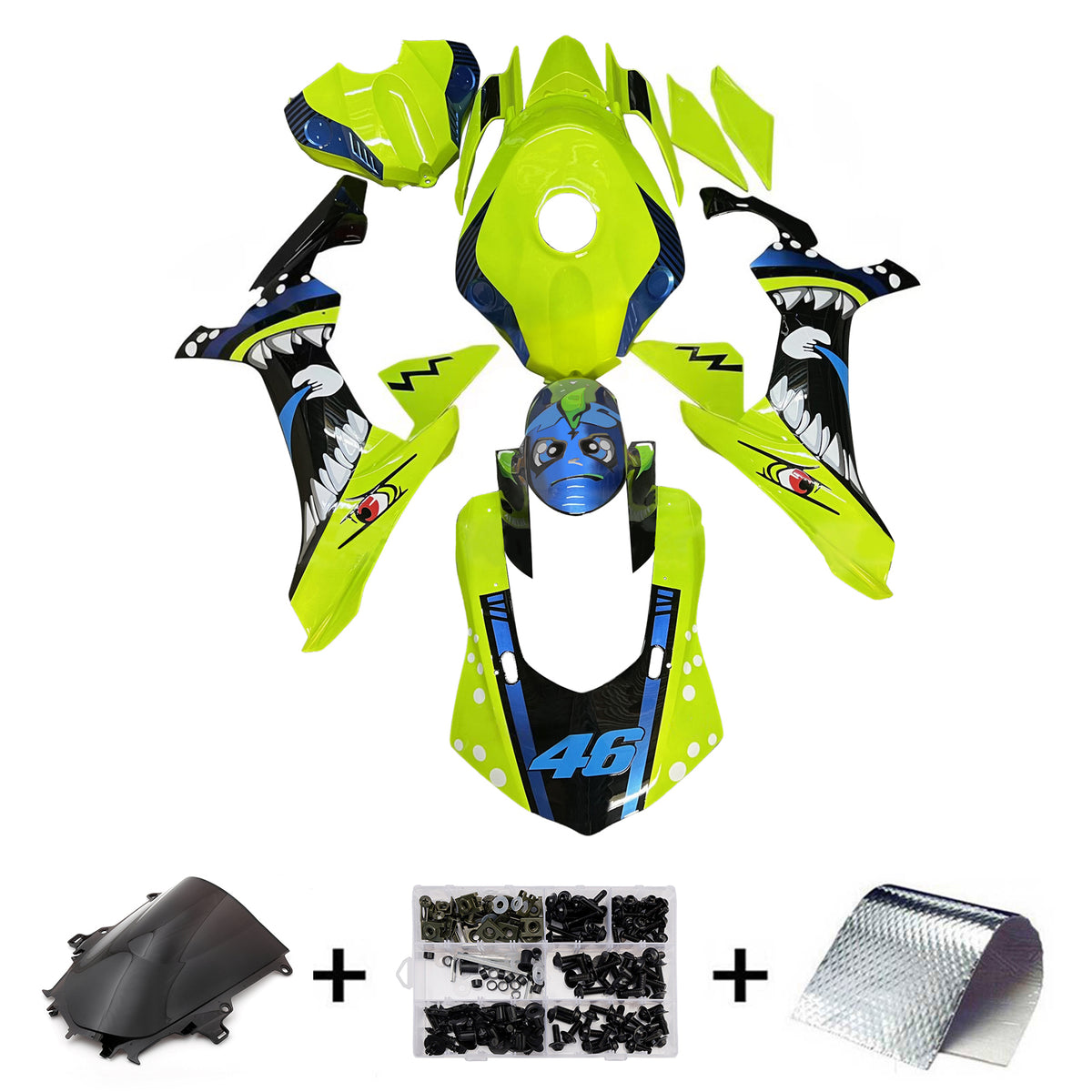 Amotopart 2015-2019 Yamaha YZF-R1 Kit de carénage gris noir blanc jaune