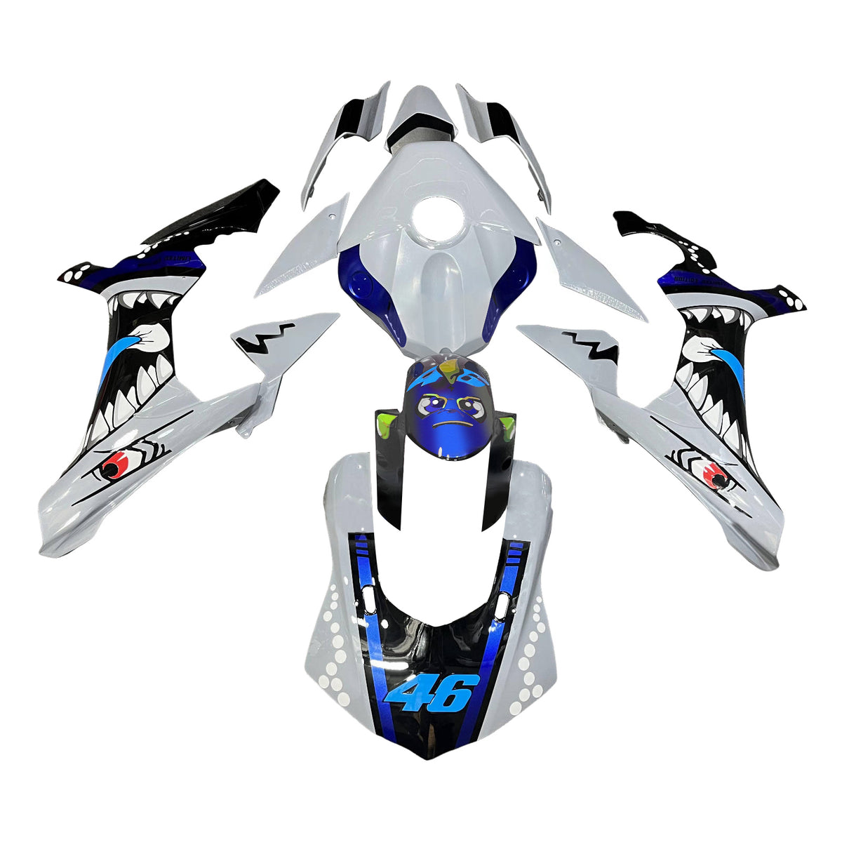 Amotopart 2015–2019 Yamaha YZF-R1 Schwarz Blau Grau Weiß Verkleidungsset