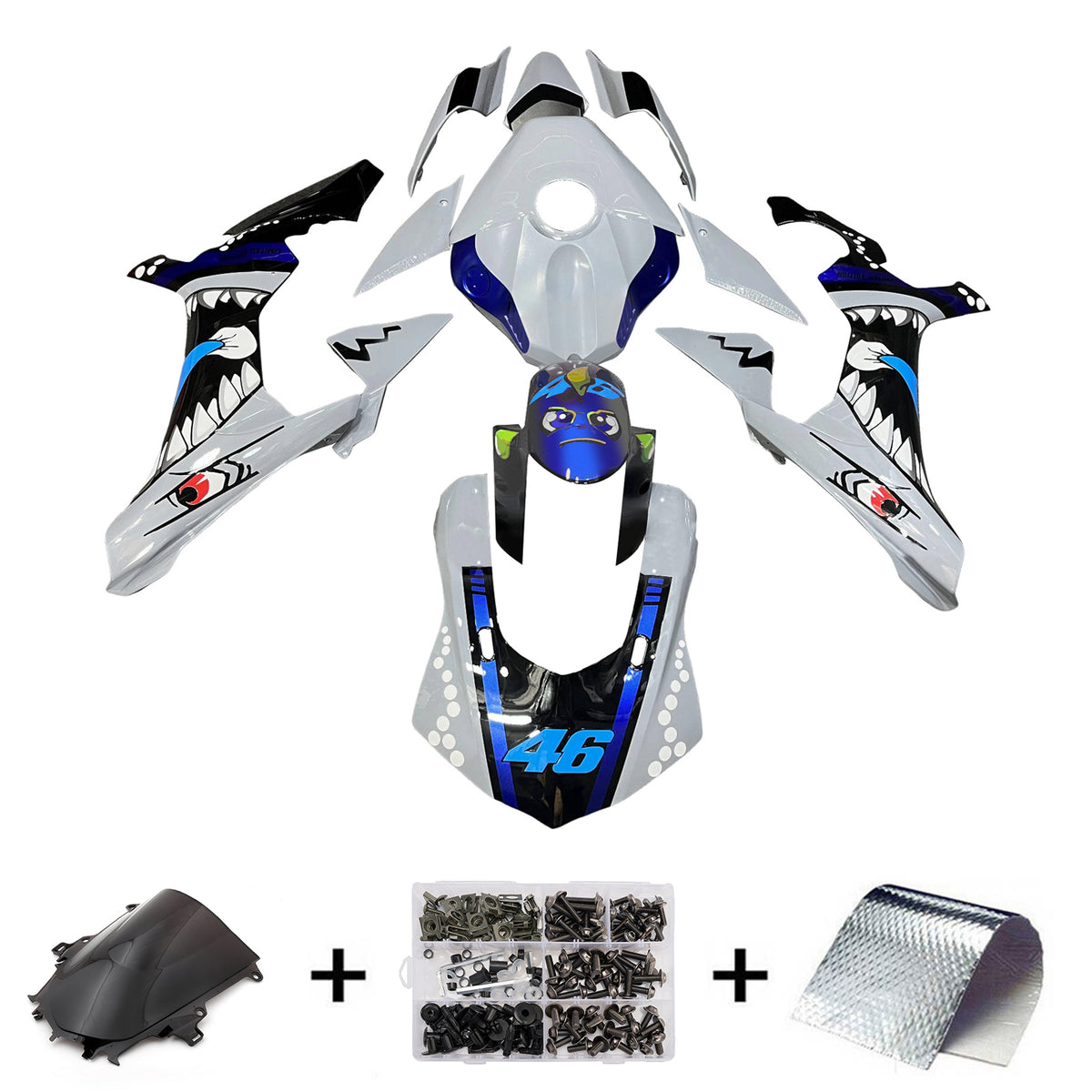 Amotopart 2015–2019 Yamaha YZF-R1 Schwarz Blau Grau Weiß Verkleidungsset