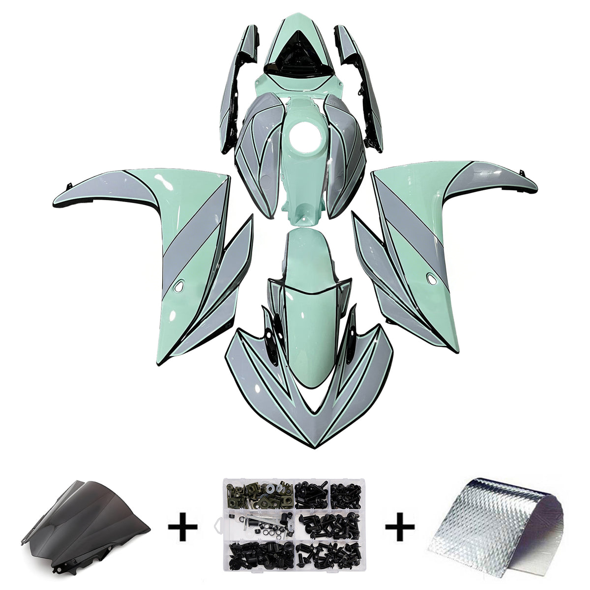 Amotopart 2014-2018 2015-2017 Yamaha YZF-R3 R25 Grøn Grå Sort Fairing Kit
