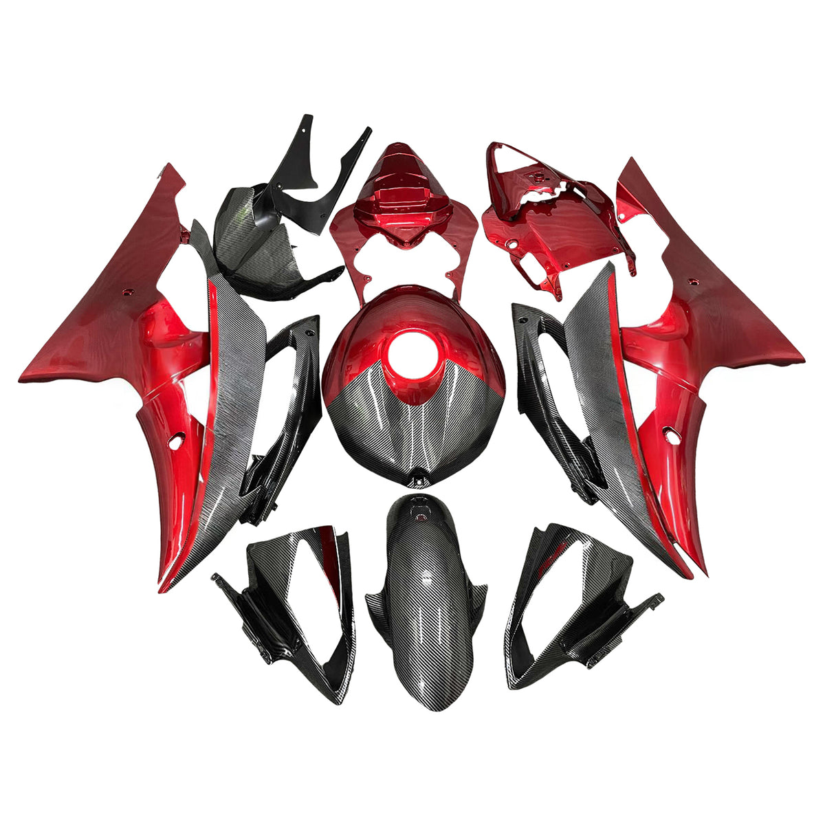 Amotopart 2008-2016 Yamaha YZF-R6 Kit de carénage en fibre de carbone noir rouge blanc