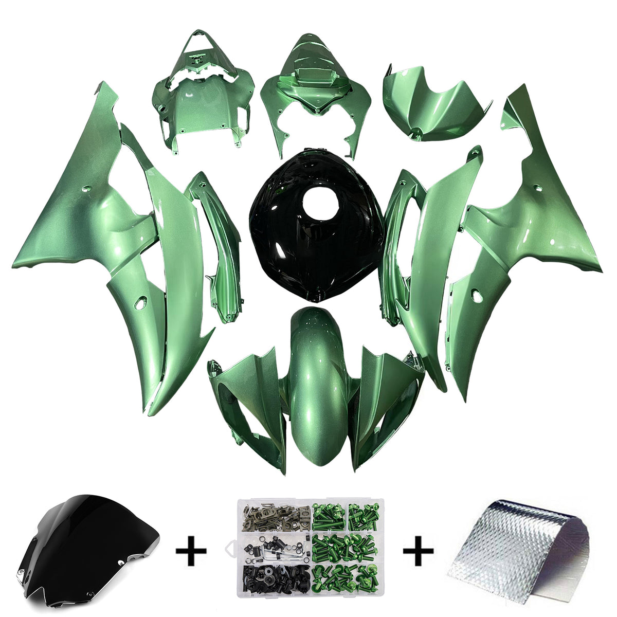 Amotopart 2008-2016 Yamaha YZF-R6 Black White Green Fairing Kit