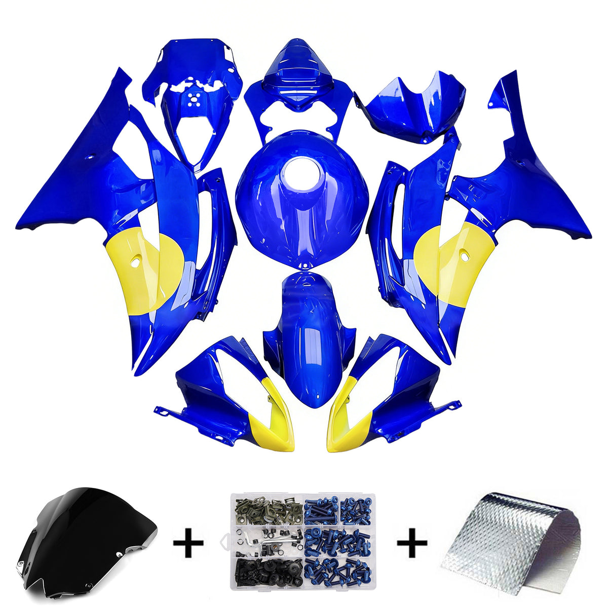Amotopart 2008-2016 Yamaha YZF-R6 Yellow Blue White Fairing Kit