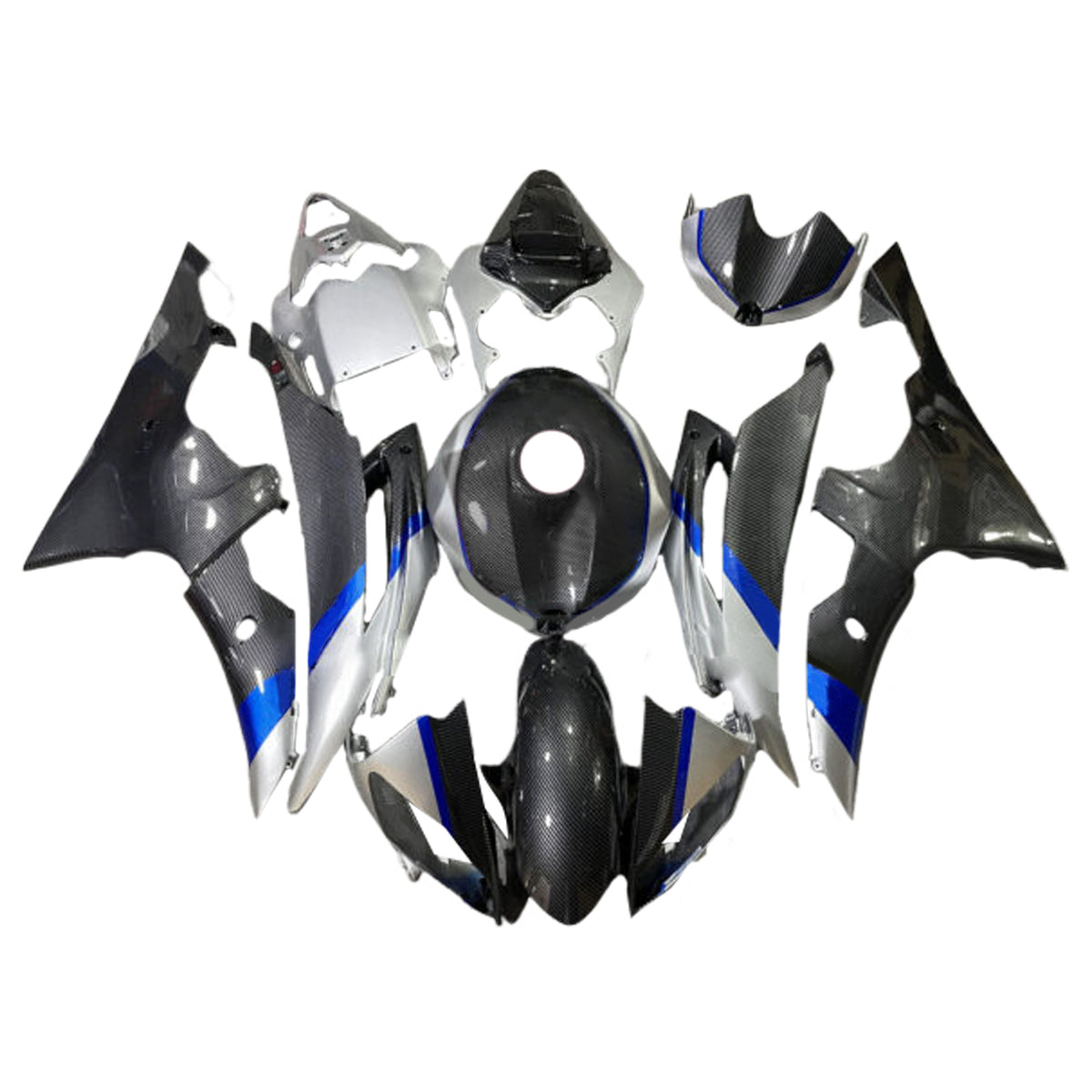 Amotopart 2008-2016 Yamaha YZF-R6 White Black Carbon Fiber Pattern Fairing Kit