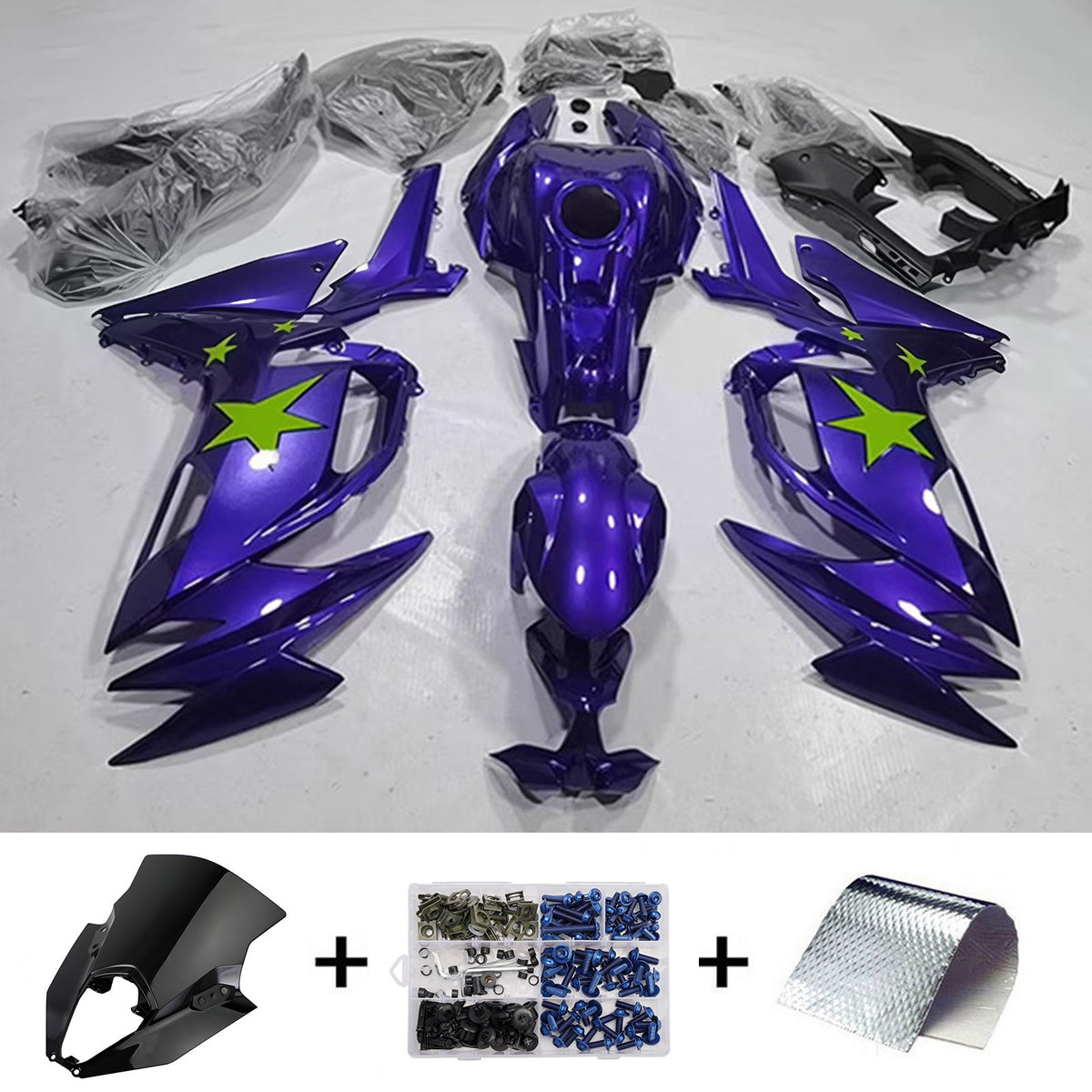 Amotopart 2020–2026 Kawasaki ER-6F Ninja 650 Grau Schwarz Weiß Verkleidungsset