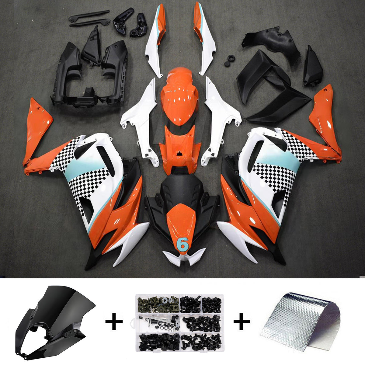 Amotopart 2020-2026 Kawasaki ER-6F Ninja 650 オレンジ ホワイト グレー フェアリングキット