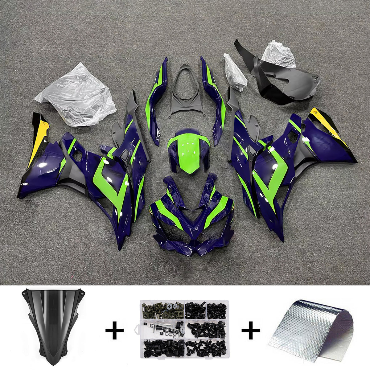 Amotopart 2019-2026 Kawasaki Ninja ZX-25R ZX-4R ZX-4RR Black Green Blue Fairing Kit