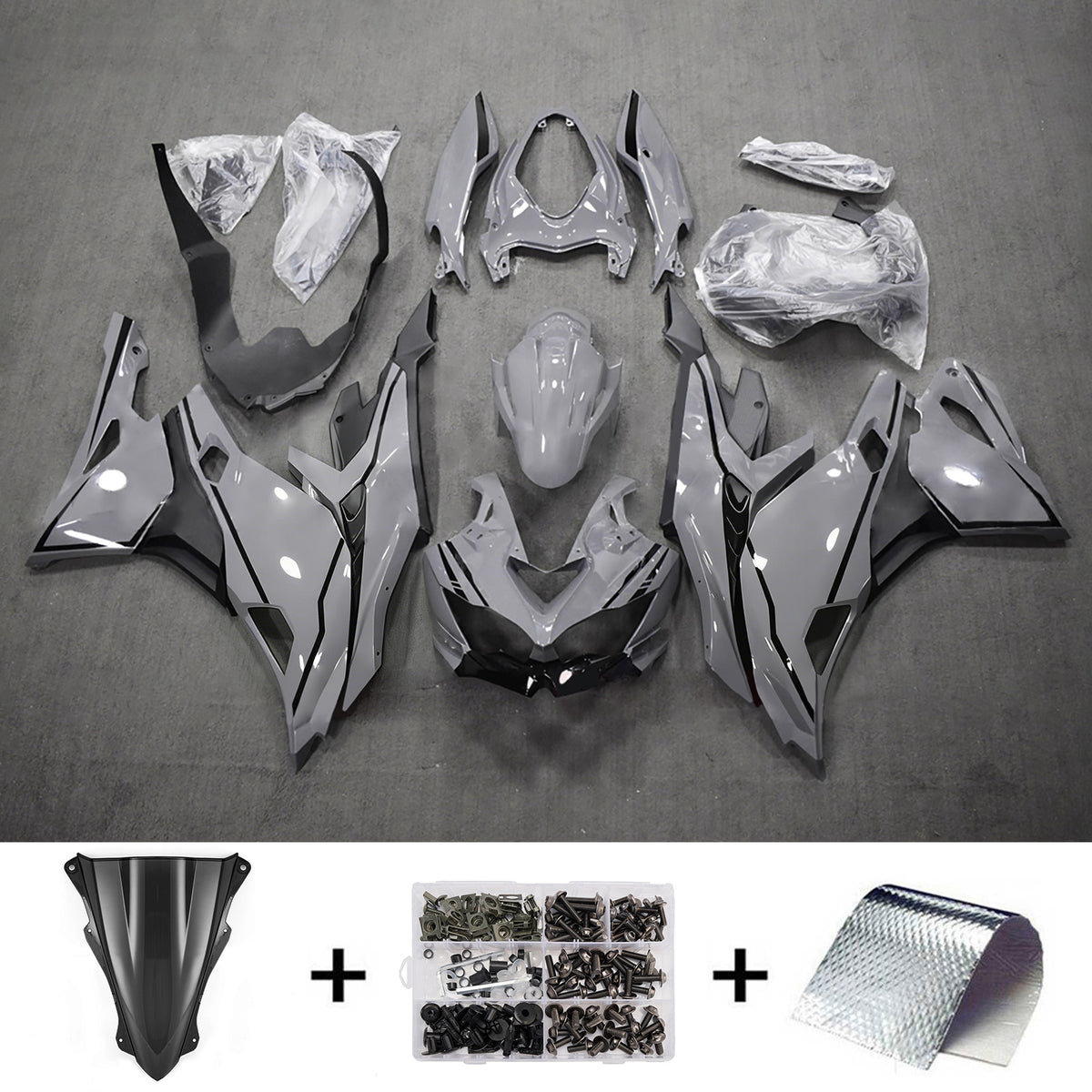 Amotopart 2019-2026 Kawasaki Ninja ZX-25R ZX-4R ZX-4RR ブラック グレー フェアリングキット