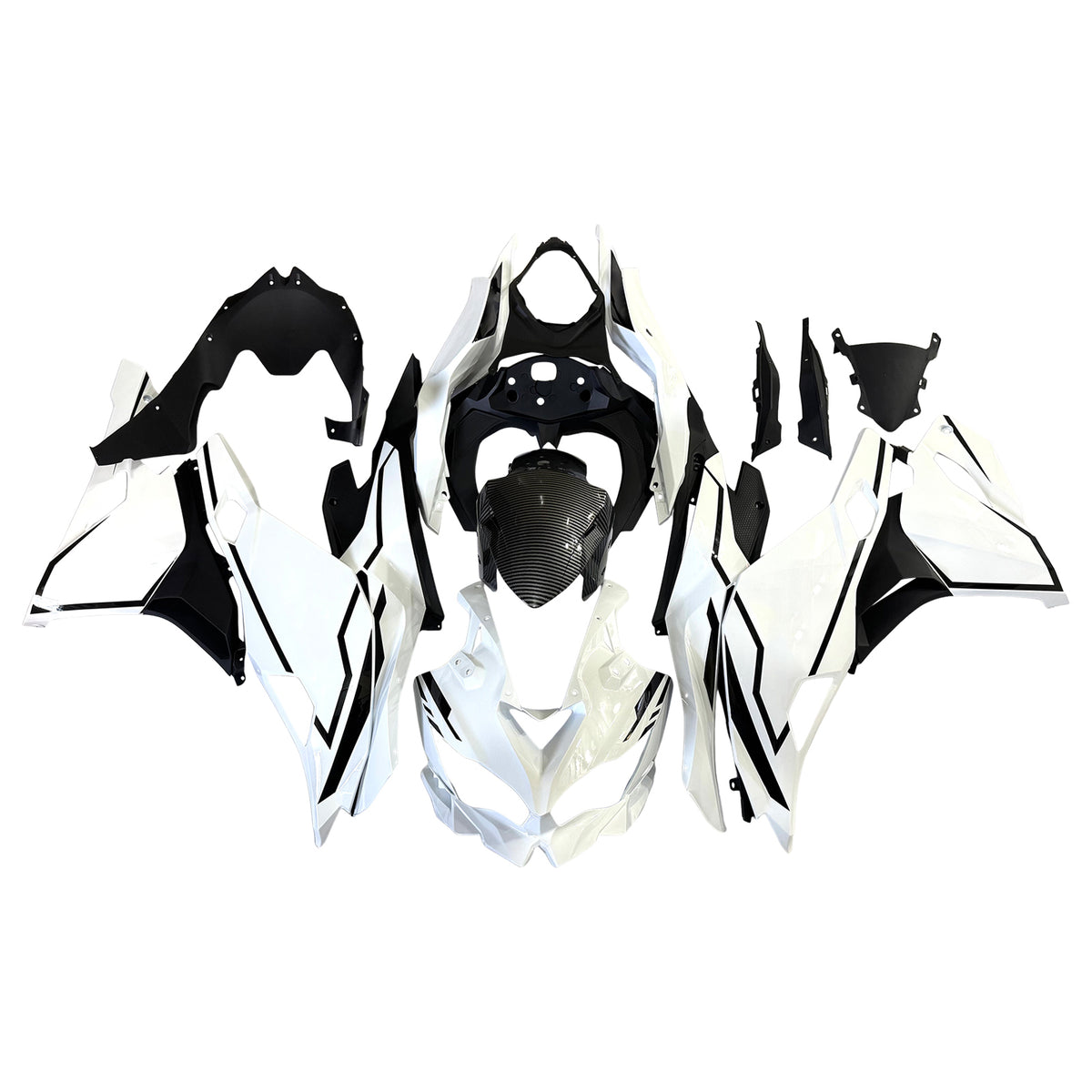 Amotopart 2019-2026 Kawasaki Ninja ZX-25R ZX-4R ZX-4RR Black White Carbon Fiber Pattern Fairing Kit
