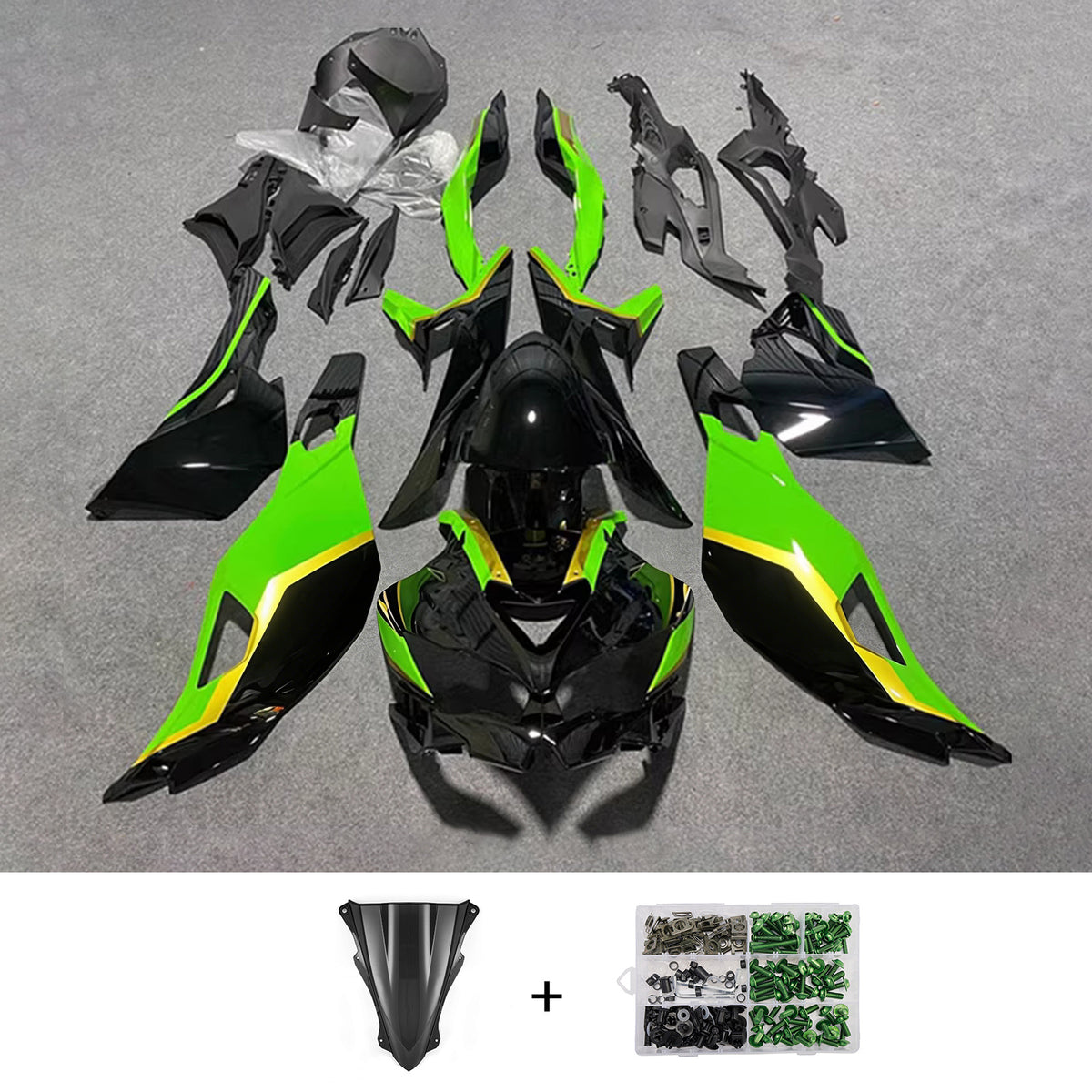 Amotopart 2019-2026 Kawasaki Ninja ZX-25R ZX-4R ZX-4RR Green Black Fairing Kit