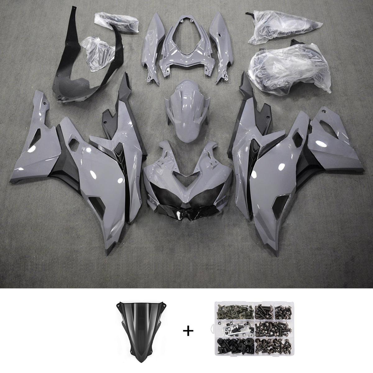 Amotopart 2019-2026 Kawasaki Ninja ZX-25R ZX-4R ZX-4RR Black Gray Fairing Kit