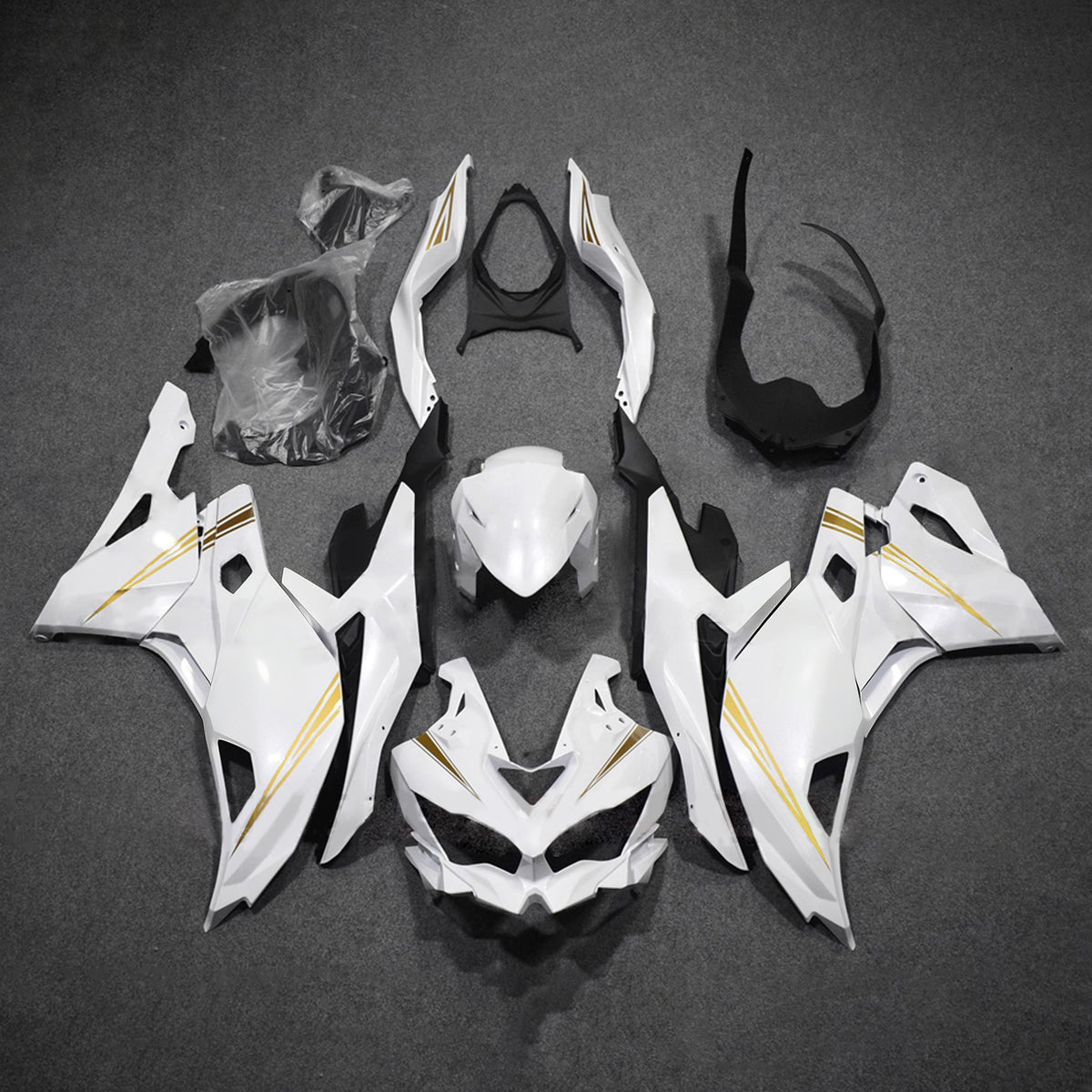 Amotopart 2019-2026 Kawasaki Ninja ZX-25R ZX-4R ZX-4RR Gold White Fairing Kit