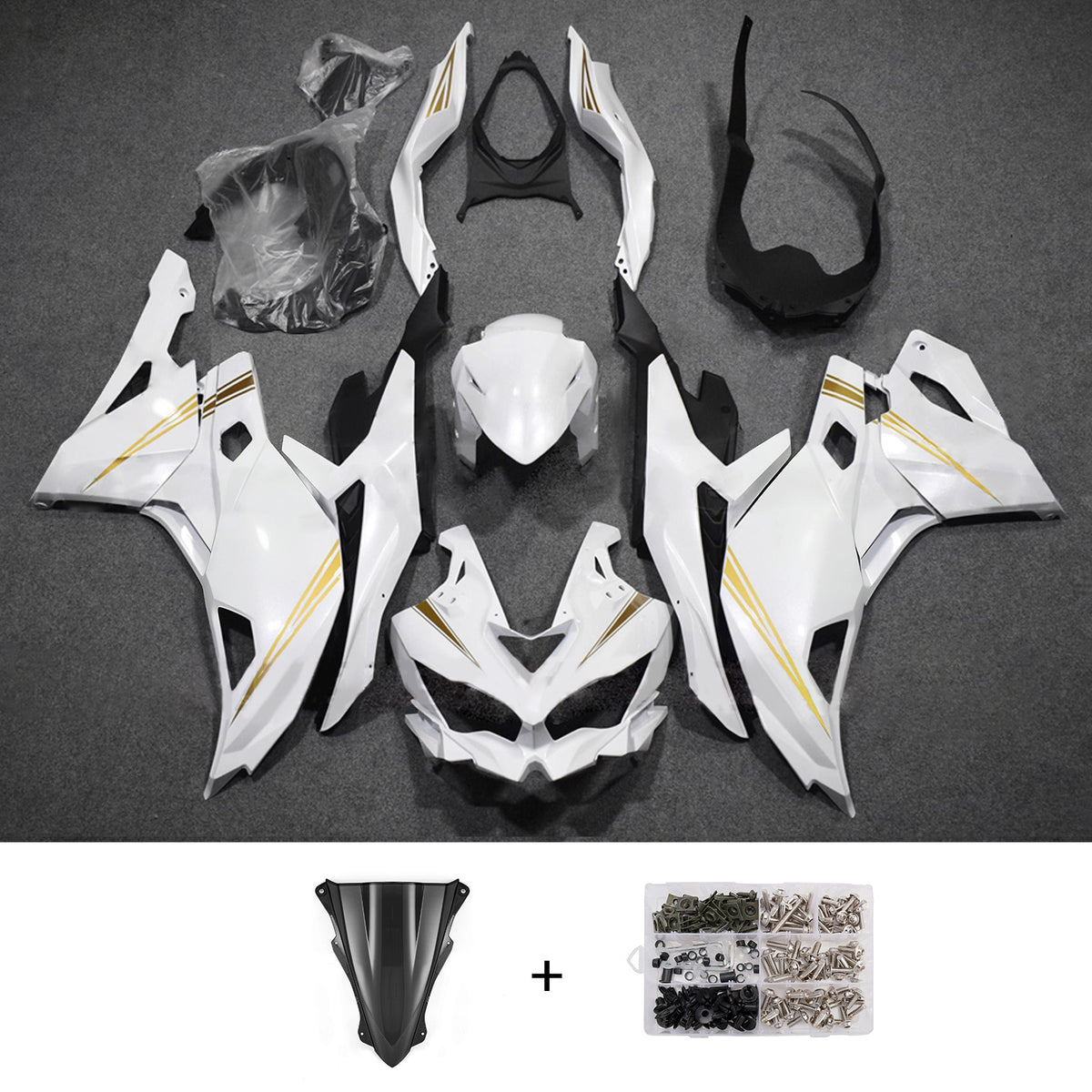 Amotopart 2019-2026 Kawasaki Ninja ZX-25R ZX-4R ZX-4RR Gray Black Fairing Kit