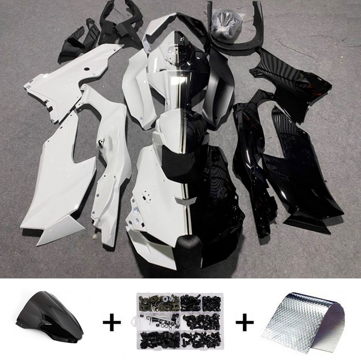 Amotopart 2021-2025 Kawasaki ZX-10R ZX-10RR Sort Grå Hvid Fairing Kit