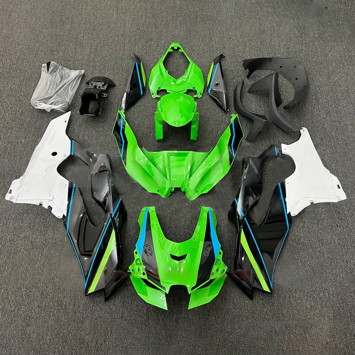 Amotopart 2021–2025 Kawasaki ZX-10R ZX-10RR Schwarz Blau Weiß Grün Verkleidungsset