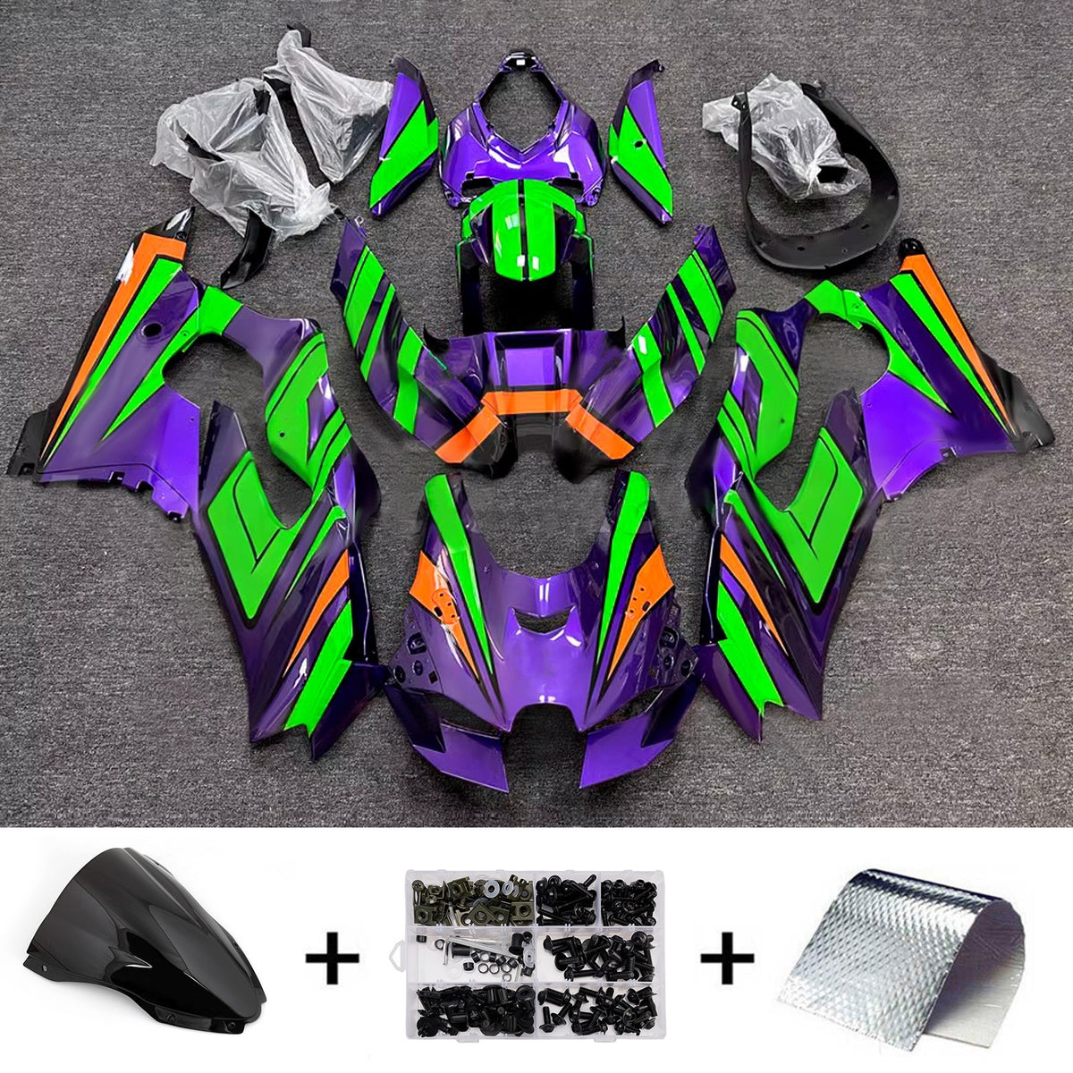 Amotopart 2021-2025 Kawasaki ZX-10R ZX-10RR Black Purple Green Fairing Kit