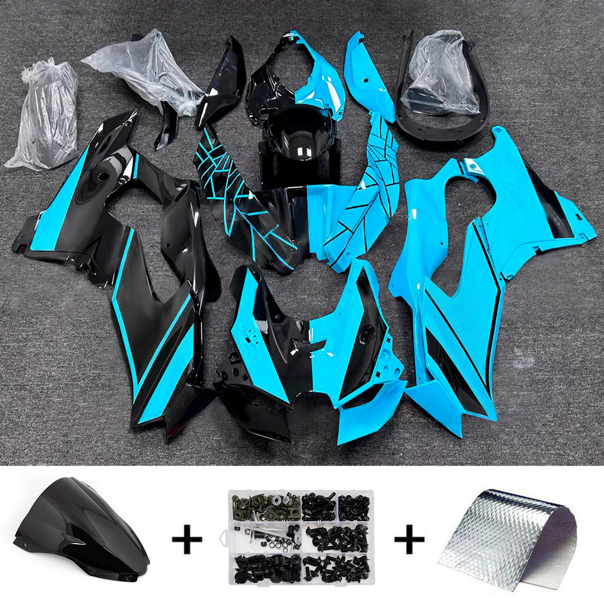 Amotopart 2021-2025 Kawasaki ZX-10R ZX-10RR Black Blue Gray Fairing Kit