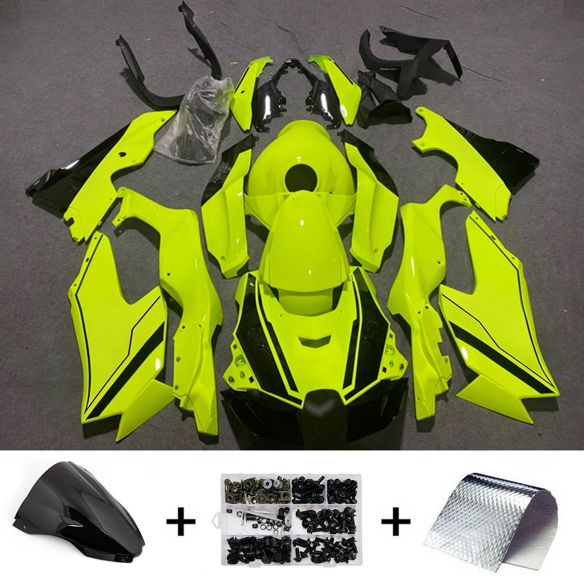 Kit de carenagem Amotopart 2021-2025 Kawasaki ZX-10R ZX-10RR preto amarelo