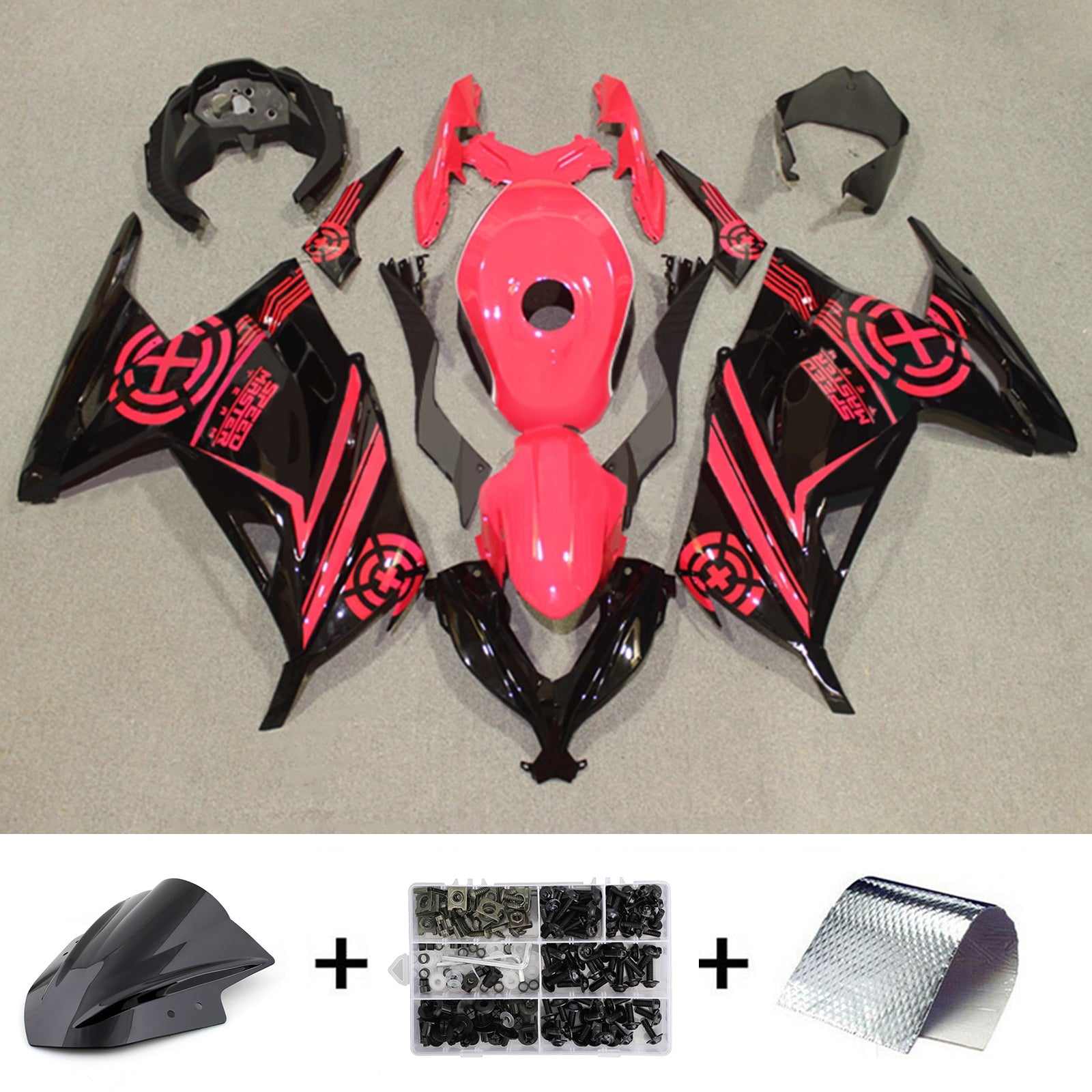 Amotopart 2013-2024 Kawasaki EX300/Ninja300 Glossy Black Pink Fairing Kit