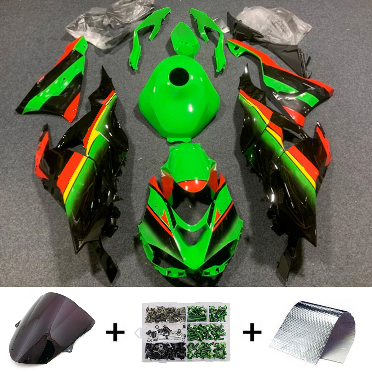 Amotopart 2024-2026 Kawasaki ZX-6R Red Green Black Fairing Kit