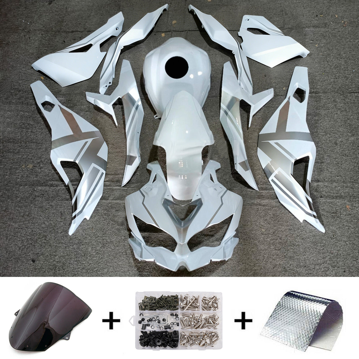 Amotopart 2024-2026 Kawasaki ZX-6R Szary Czarny Biały Niebieski Zestaw owiewek