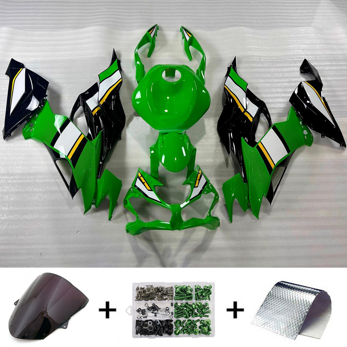 Kit de carénage Amotopart 2024-2026 Kawasaki ZX-6R noir vert