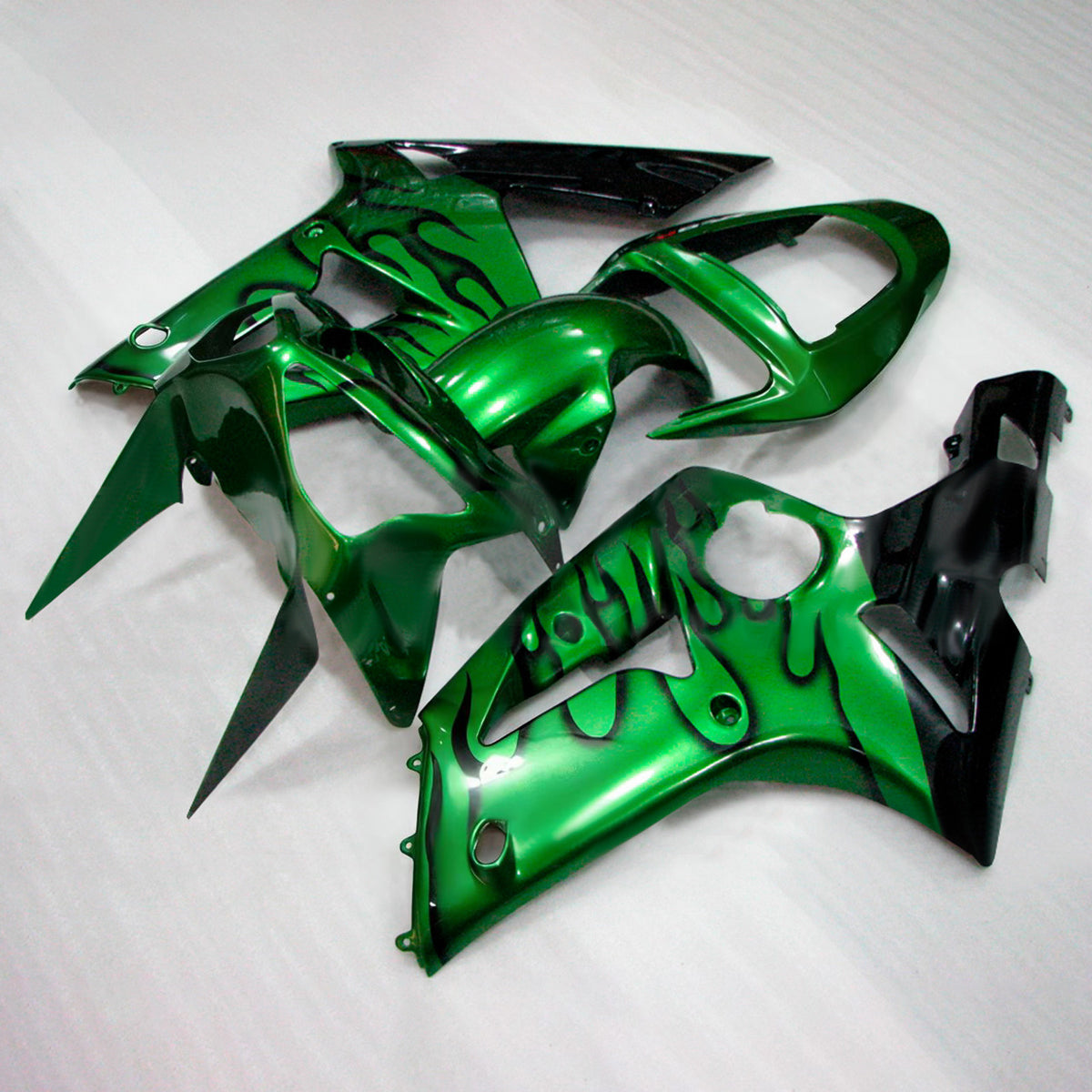 Amotopart 2003-2004 Kawasaki ZX-6R 636 Sort Grå Grøn Fairing Kit
