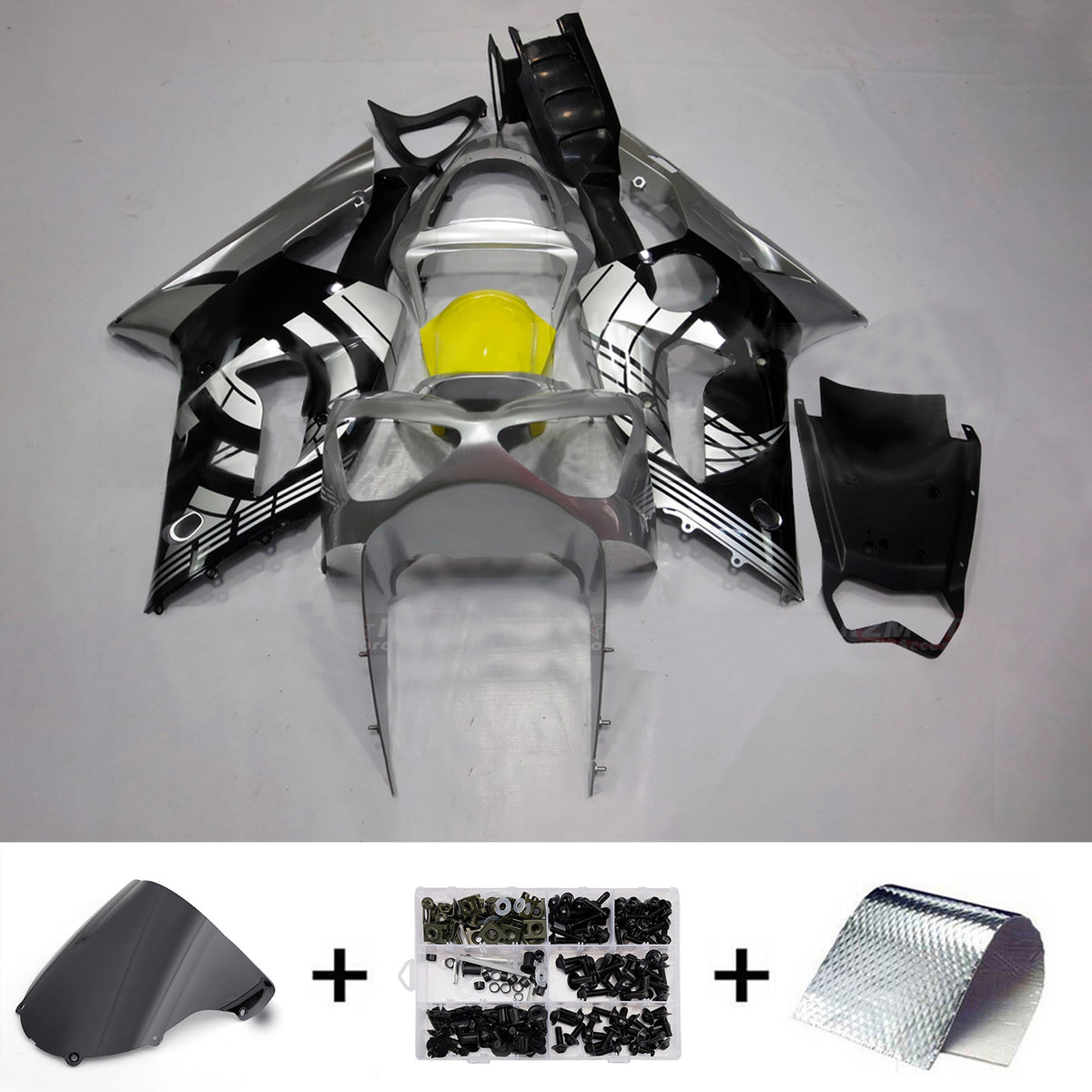 Amotopart 2003-2004 Kawasaki ZX-6R 636 Gray Black Fairing Kit