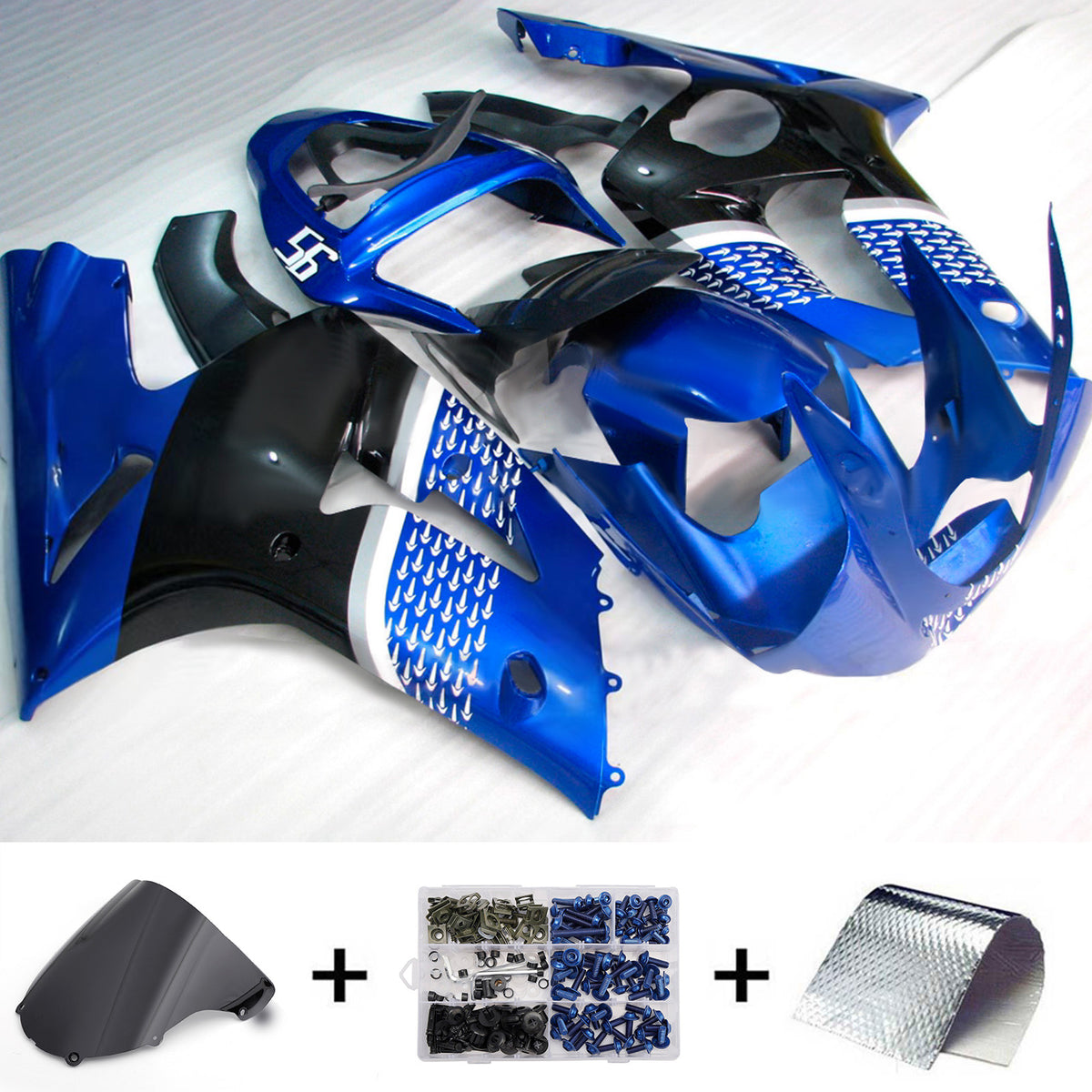 Amotopart 2003-2004 Kawasaki ZX-6R 636 Blue Black Fairing Kit