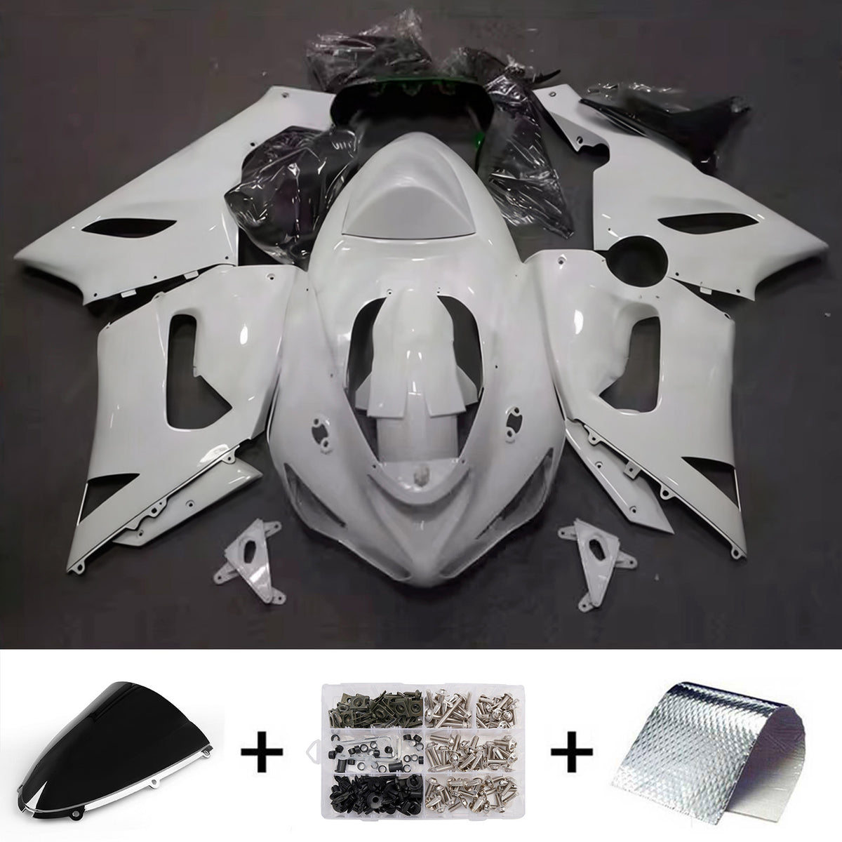 Amotopart 2005-2006 Kawasaki ZX-6R 636 Kit de carénage noir gris