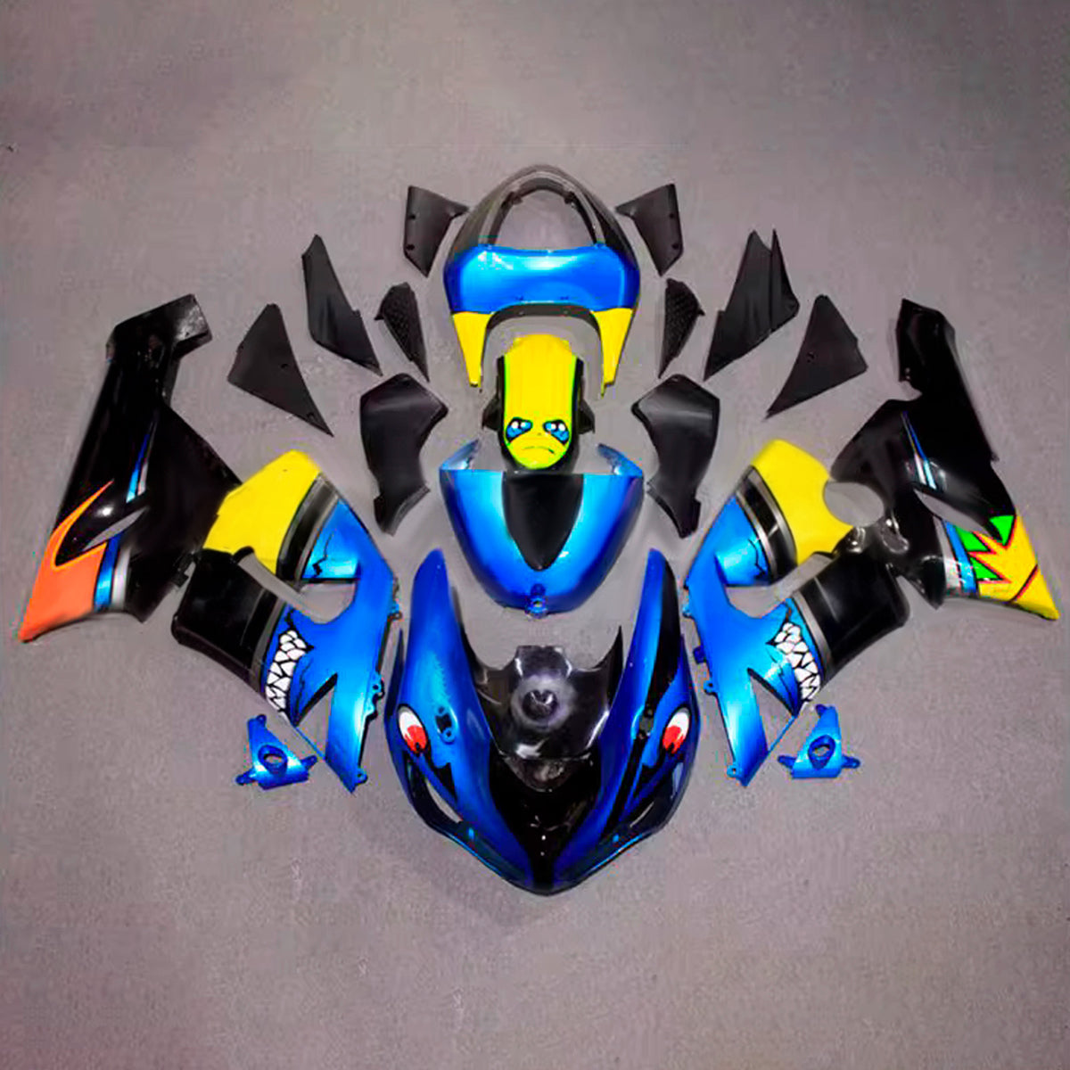 Amotopart 2005-2006 Kawasaki ZX-6R 636 blauw zwart geel kuipset