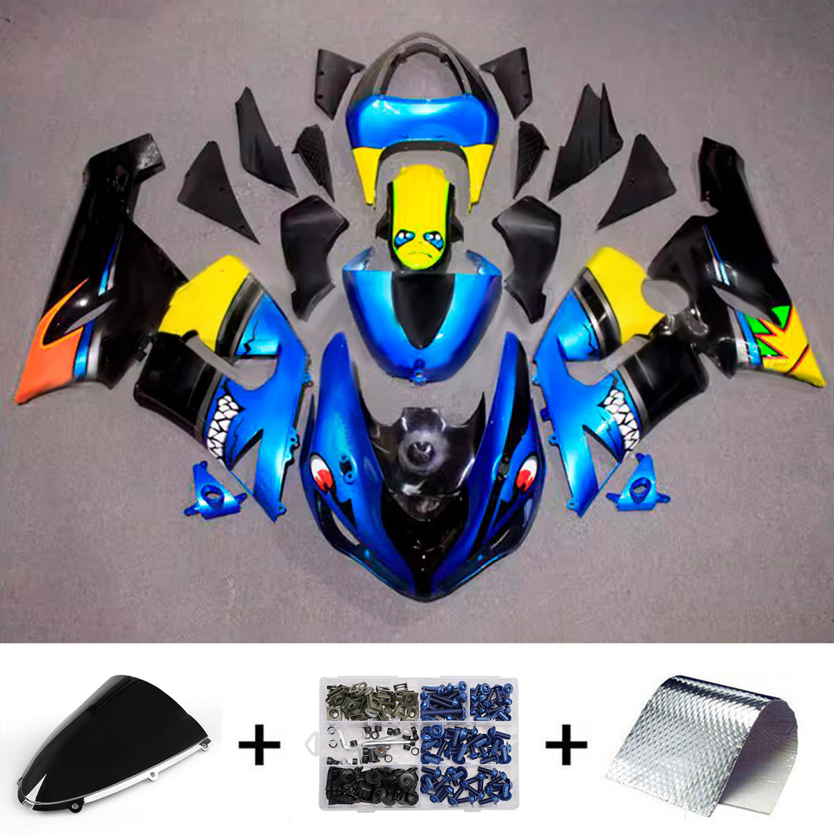 Amotopart 2005-2006 Kawasaki ZX-6R 636 blauw zwart geel kuipset