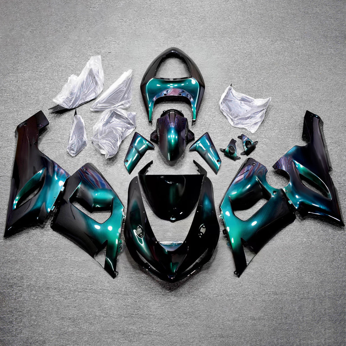 Amotopart 2005-2006 Kawasaki ZX-6R 636 Gray Blue Black Chameleon Fairing Kit