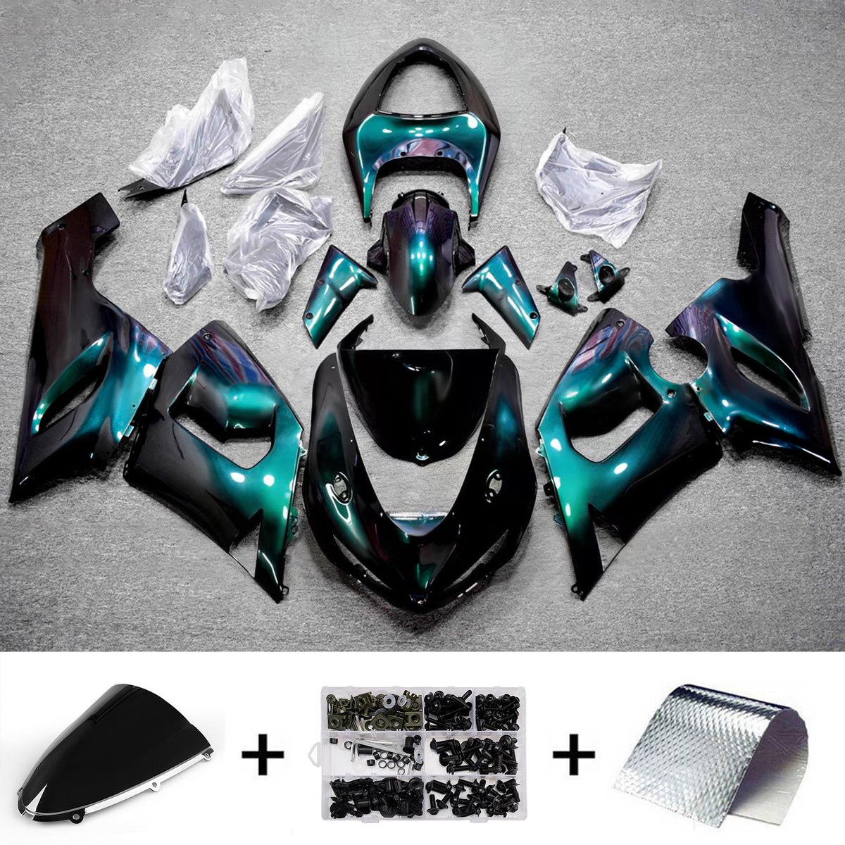 Amotopart 2005-2006 Kawasaki ZX-6R 636 Gray Blue Black Chameleon Fairing Kit