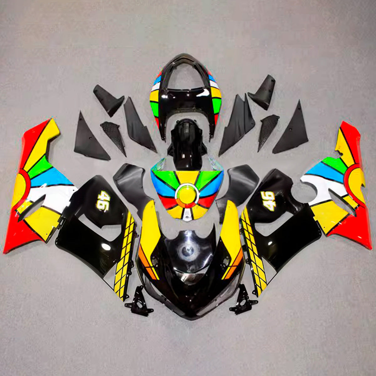 Amotopart 2005-2006 Kawasaki ZX-6R 636 Black Red Yellow Fairing Kit
