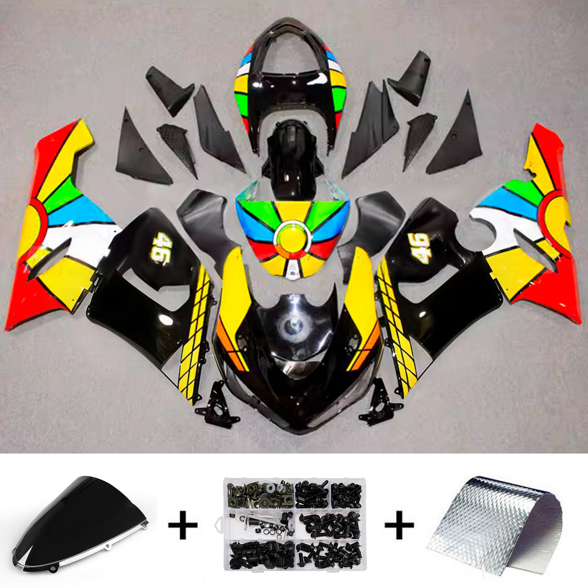 Amotopart 2005-2006 Kawasaki ZX-6R 636 Black Red Yellow Fairing Kit