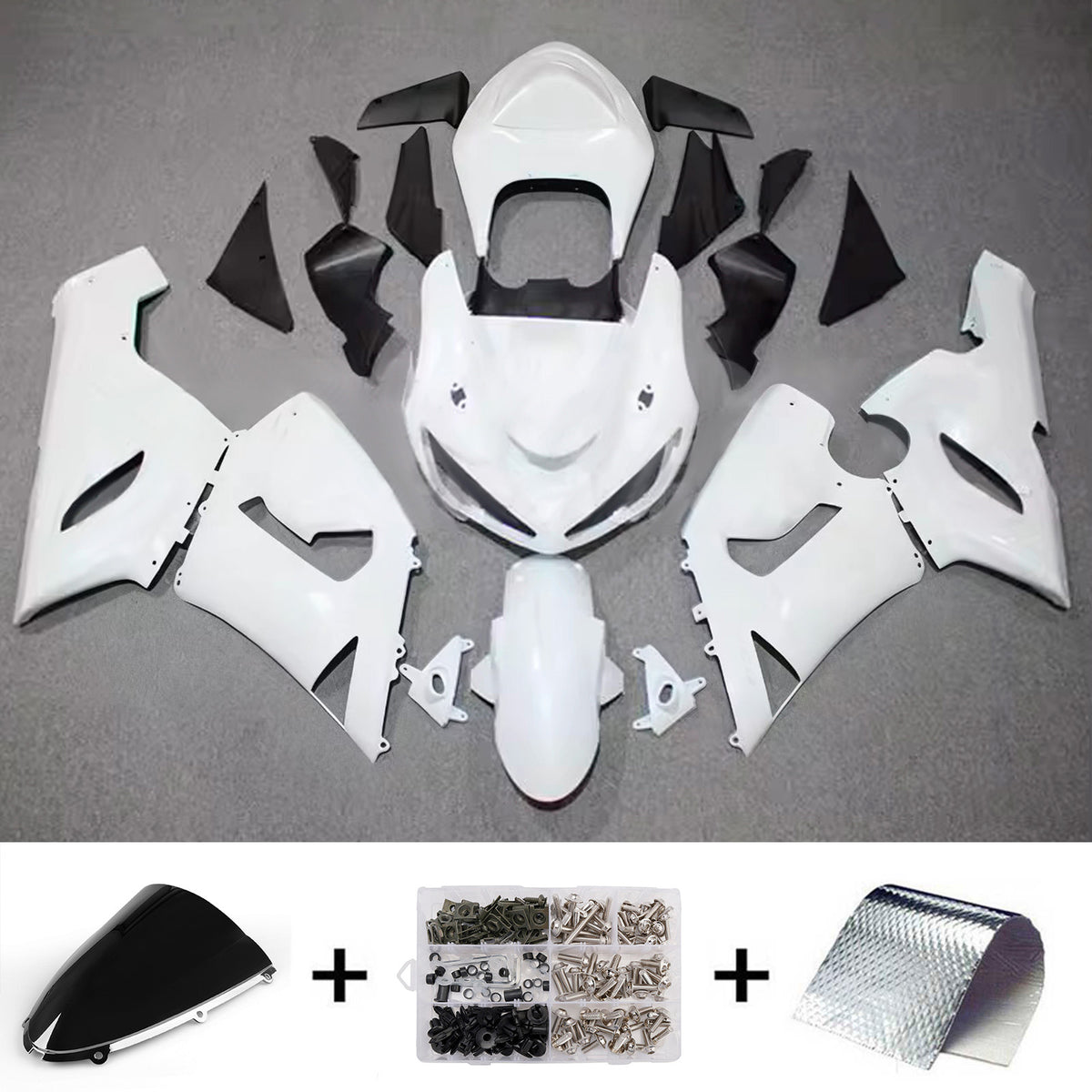 Amotopart 2005-2006 Kawasaki ZX-6R 636 Sort Grå Hvid Fairing Kit